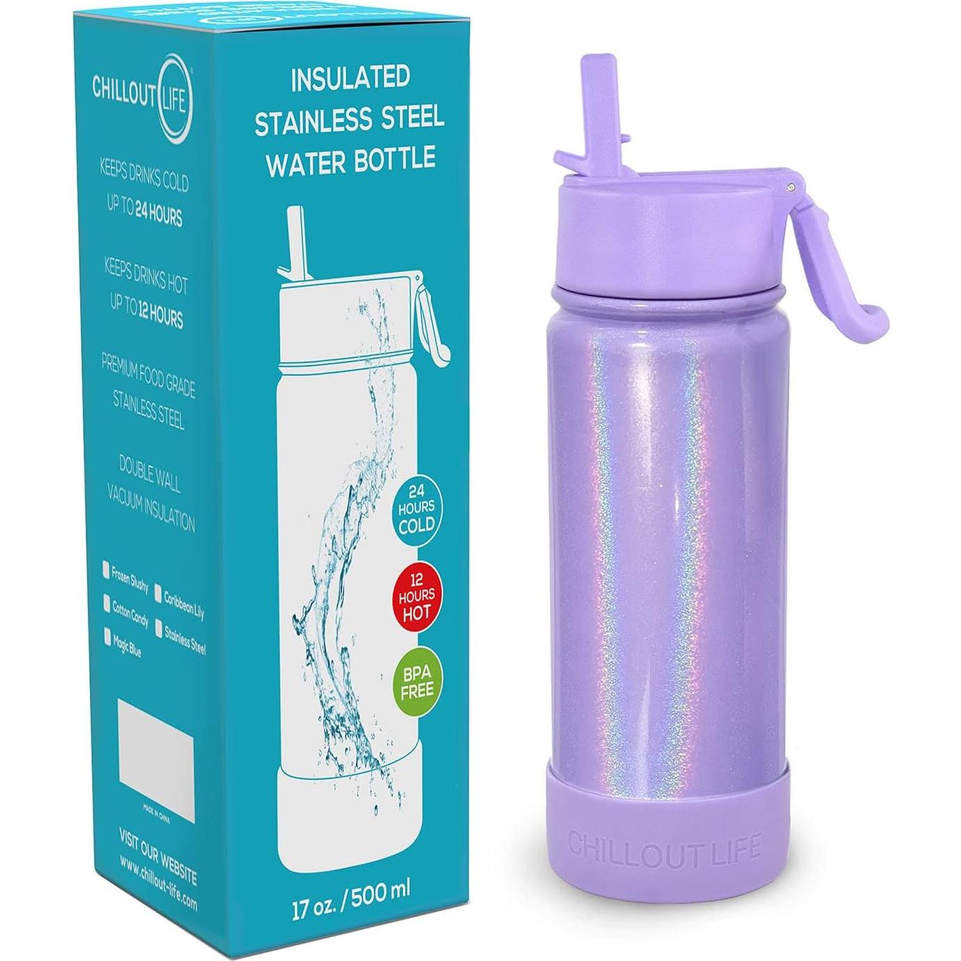 Botella de Agua Aislada CHILLOUT LIFE 500 ml Popote Purpura