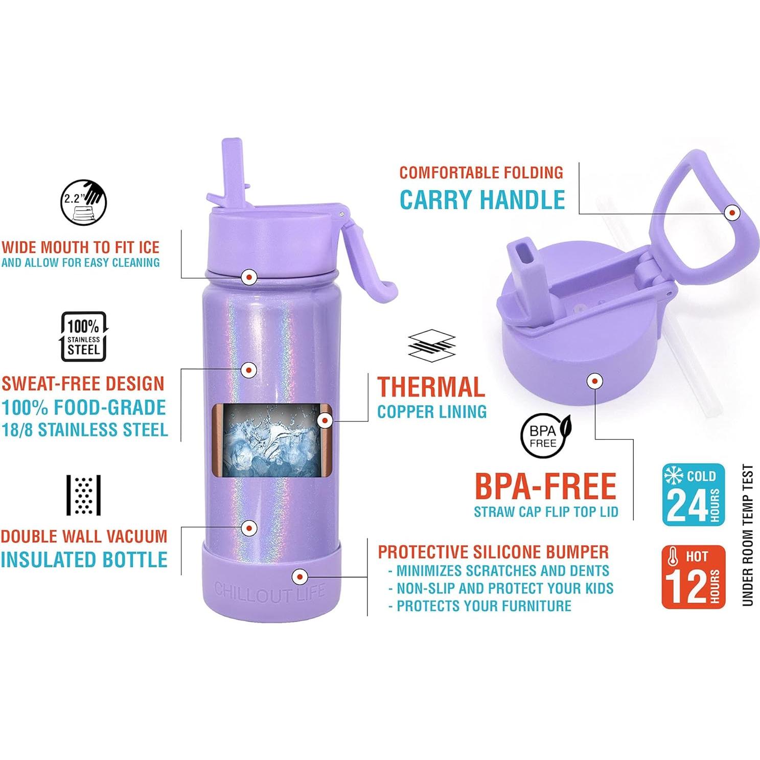 Botella de Agua Aislada CHILLOUT LIFE 500 ml Popote Purpura