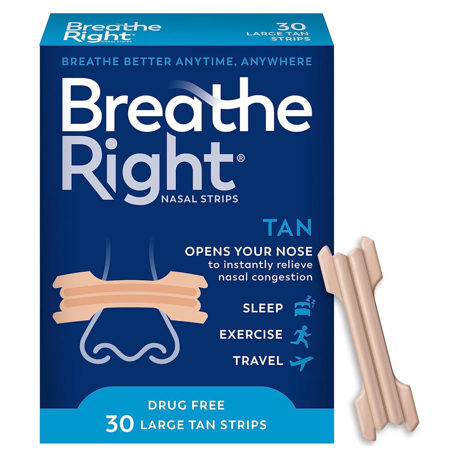 Tiras Nasales Breathe Right Original Beige 30 Unidades Alivio Congestión