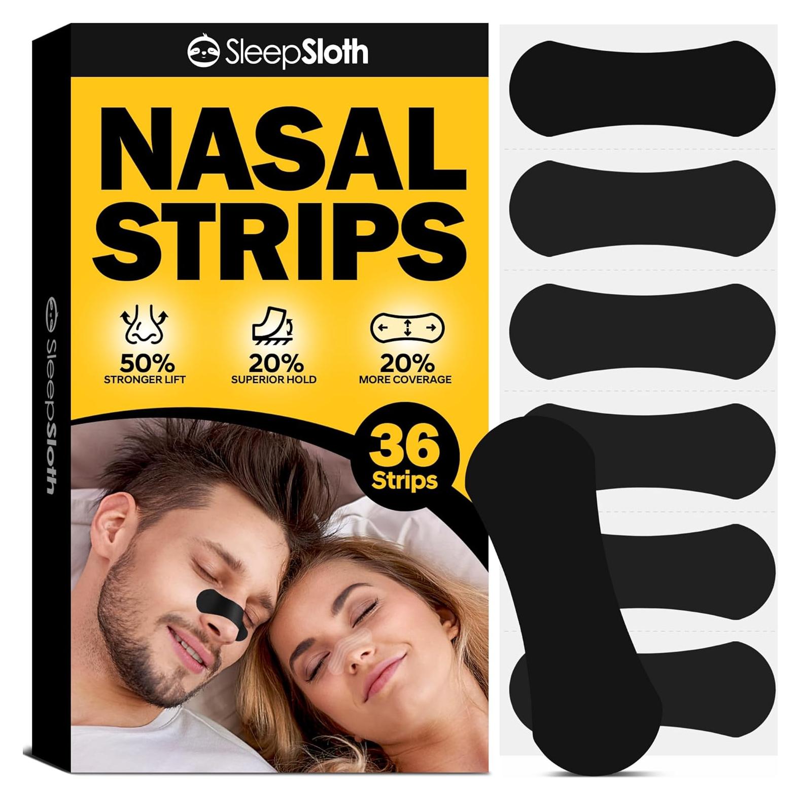 Tiras Nasales SleepSloth 36 Tiras Alivio Congestión Negro