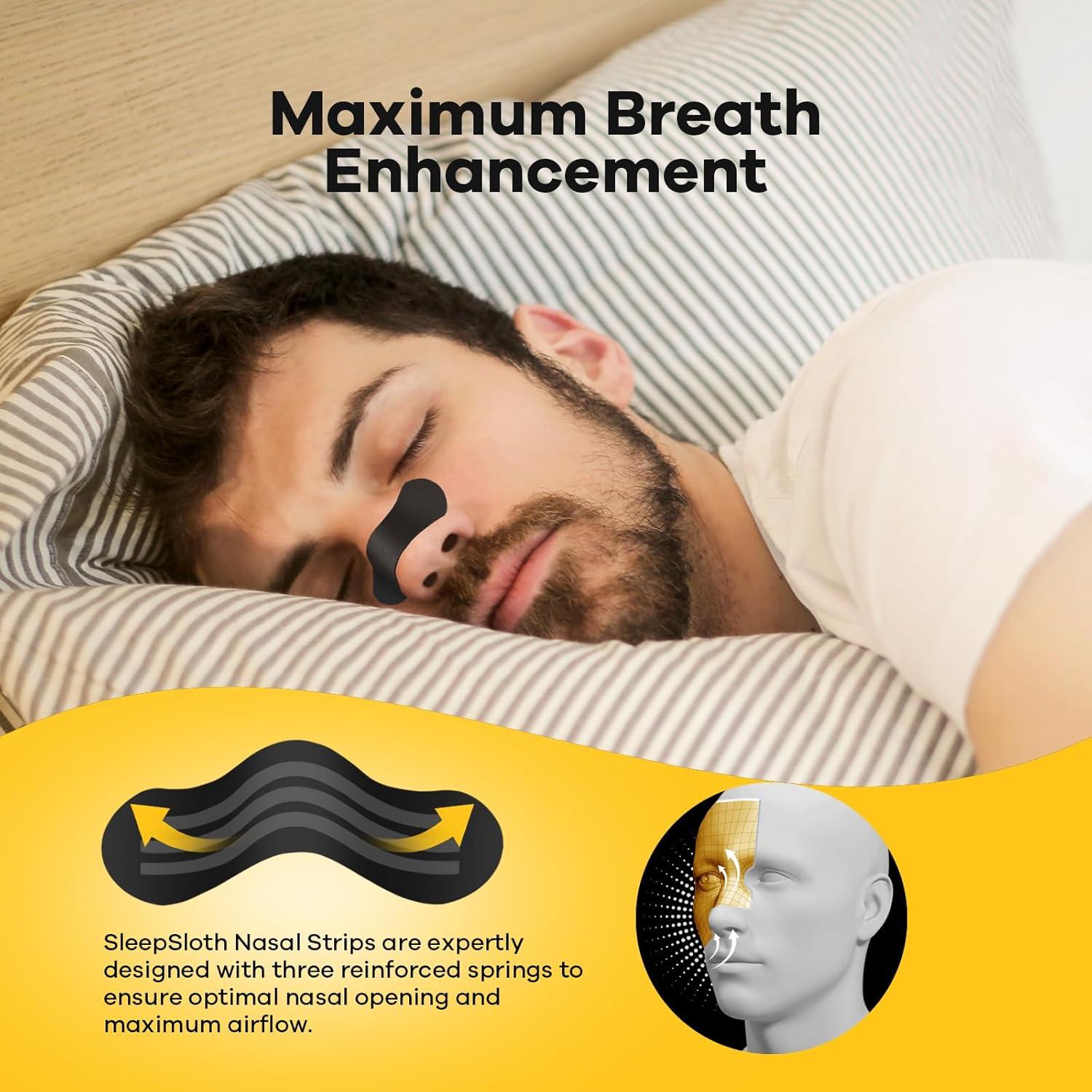 Tiras Nasales SleepSloth 36 Tiras Alivio Congestión Negro