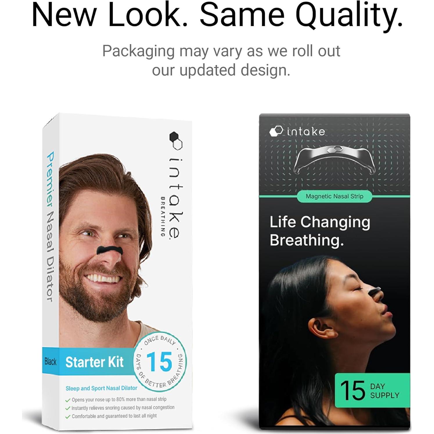 Kit de Tiras Nasales Intake - 15 Piezas, Negro, Alivio Ronquidos