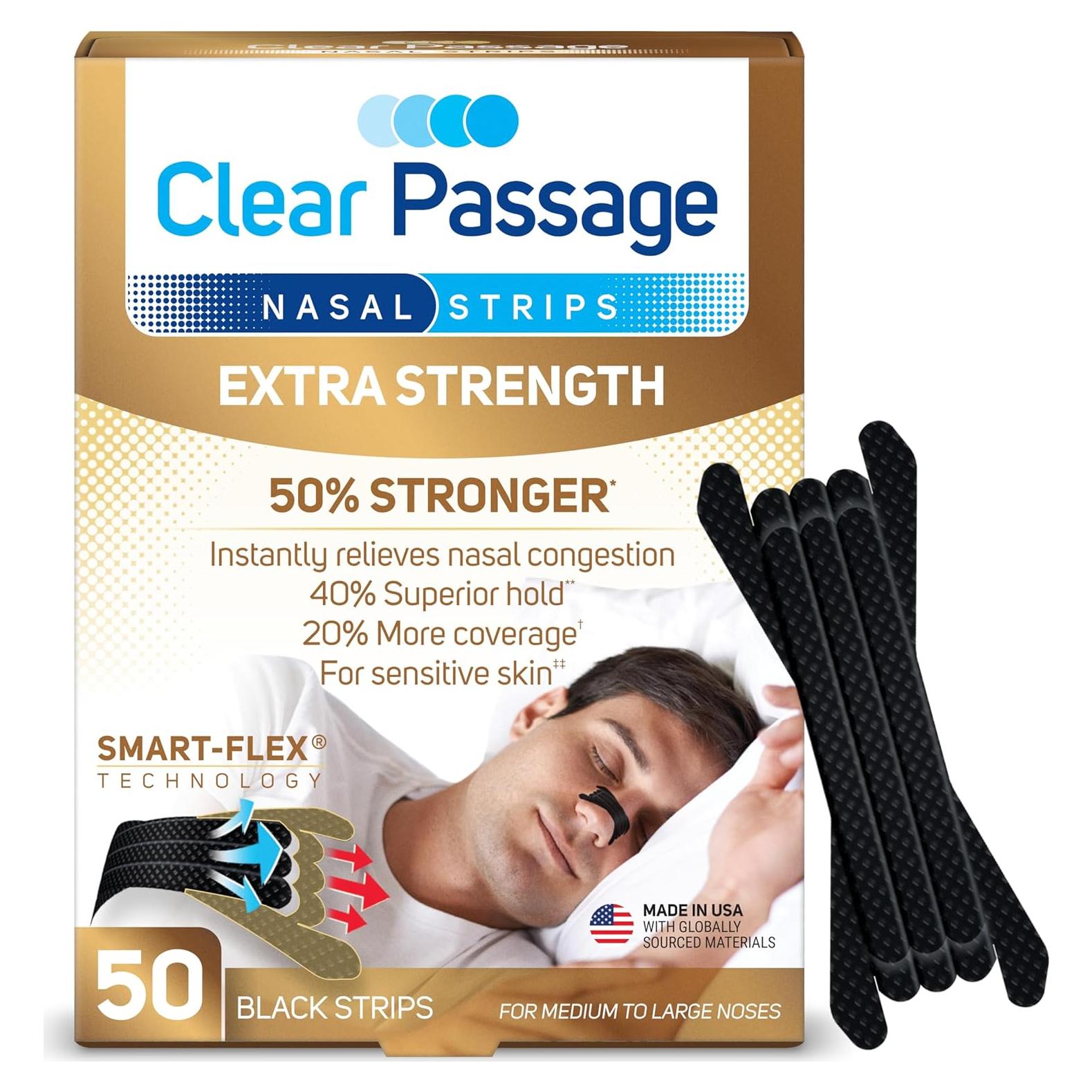 Tiras Nasales Anti Ronquidos Clear Passage 50 Ct - Fuerza Extra