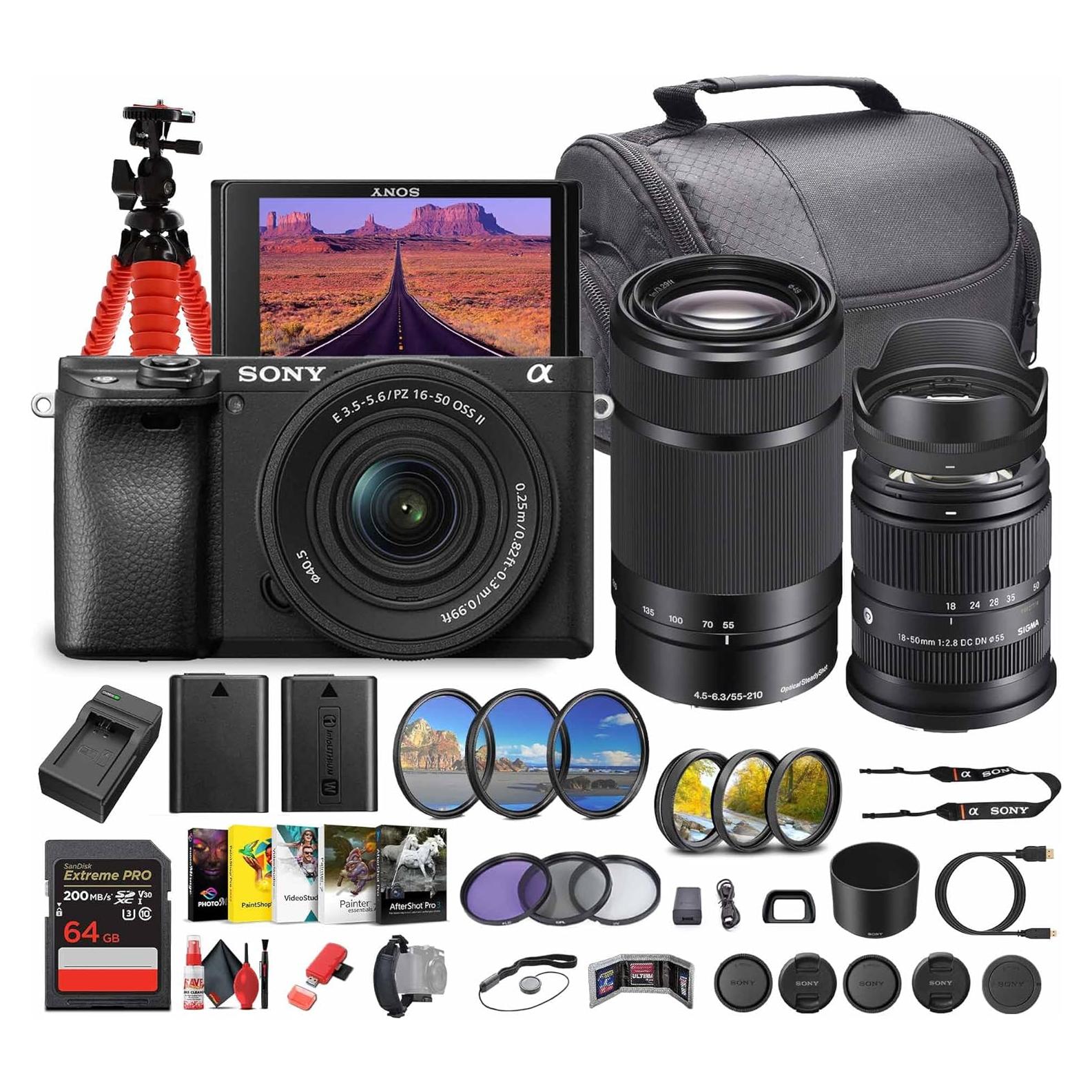 Cámara Sin Espejo Sony Alpha a6100 con Lentes 16-50mm y 55-210mm