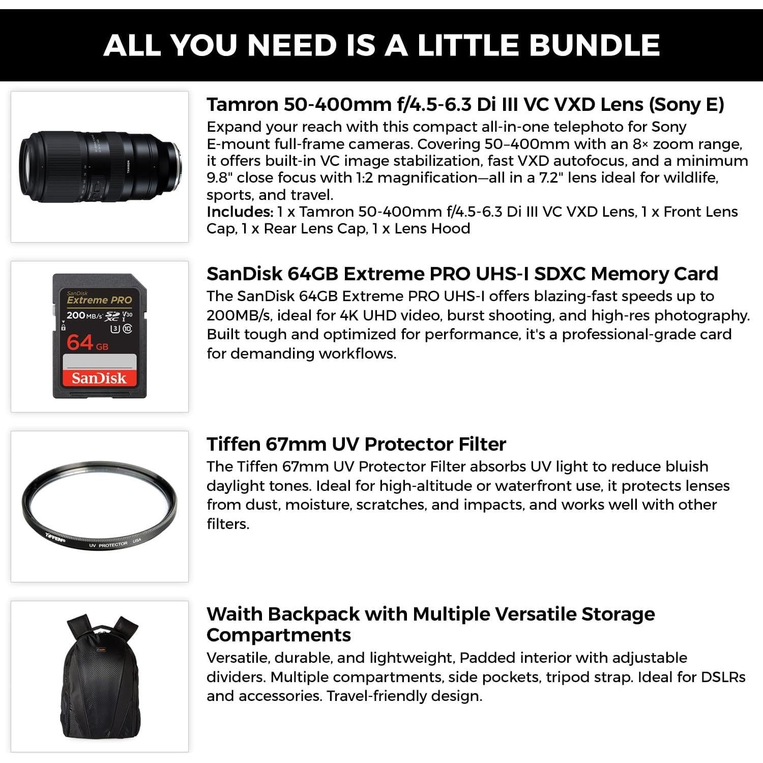 Lente Tamron 50-400mm f/4.5-6.3 Di III VC VXD para Sony E