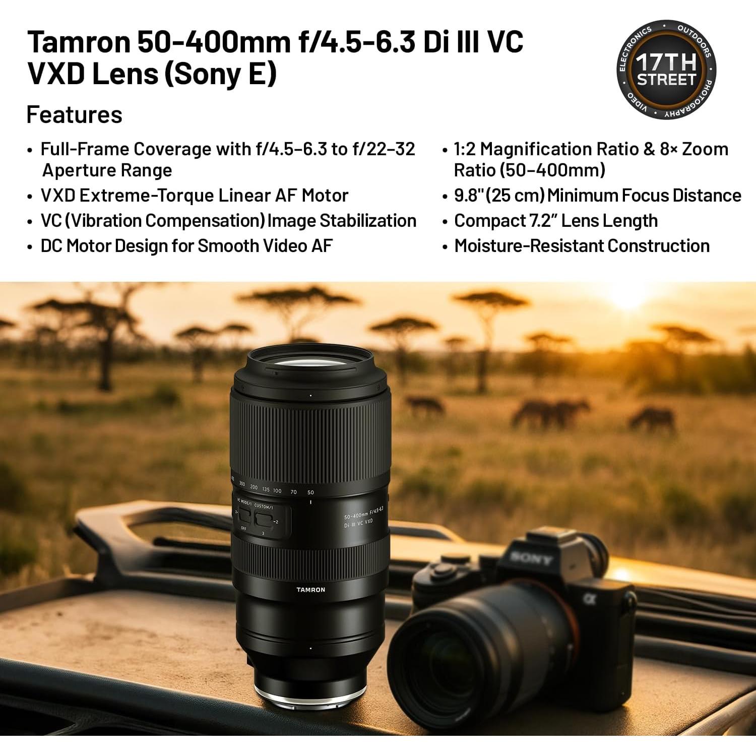 Lente Tamron 50-400mm f/4.5-6.3 Di III VC VXD para Sony E