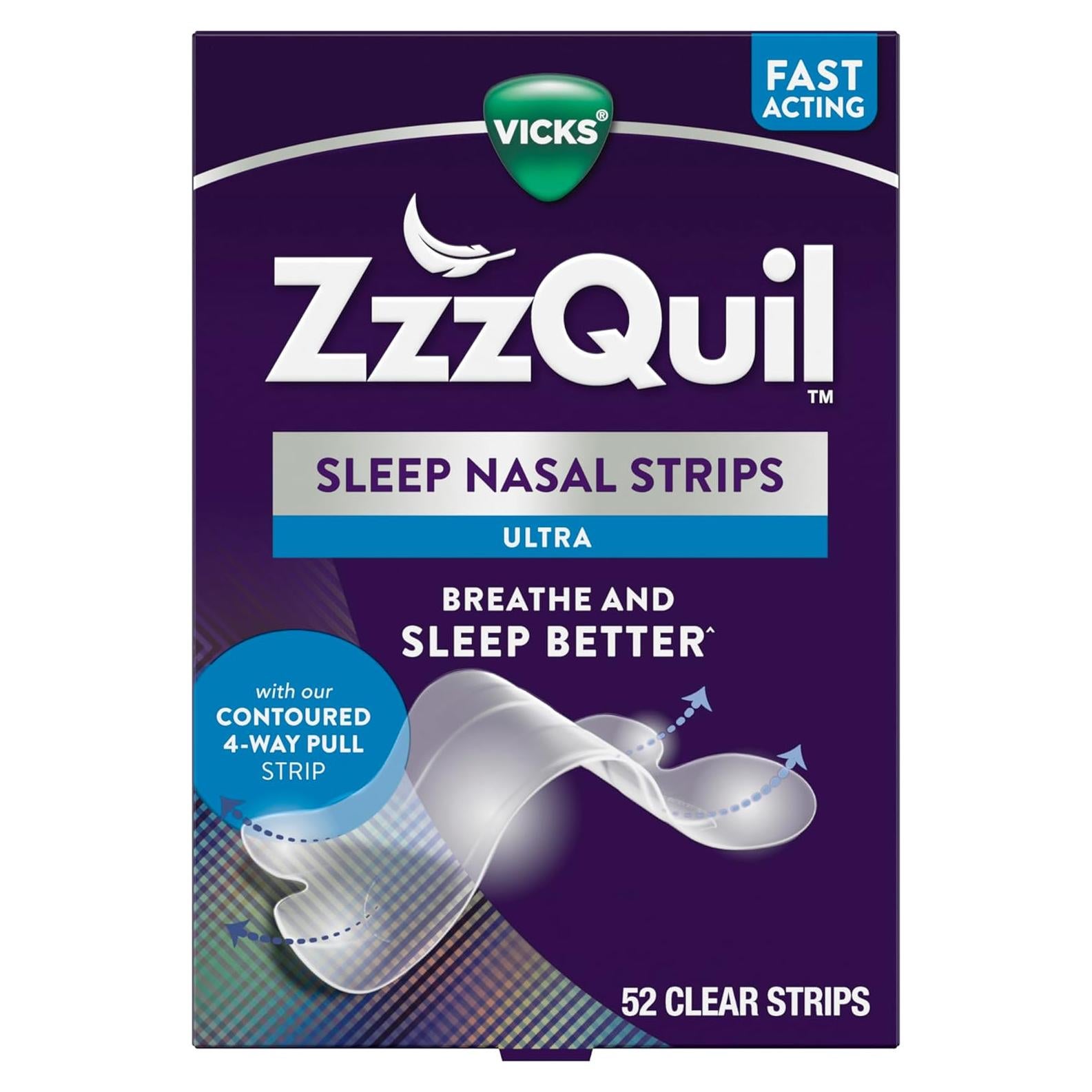 Tiras Nasales ZzzQuil Sleep, Alivio Congestión Nasal, 52 Unidades