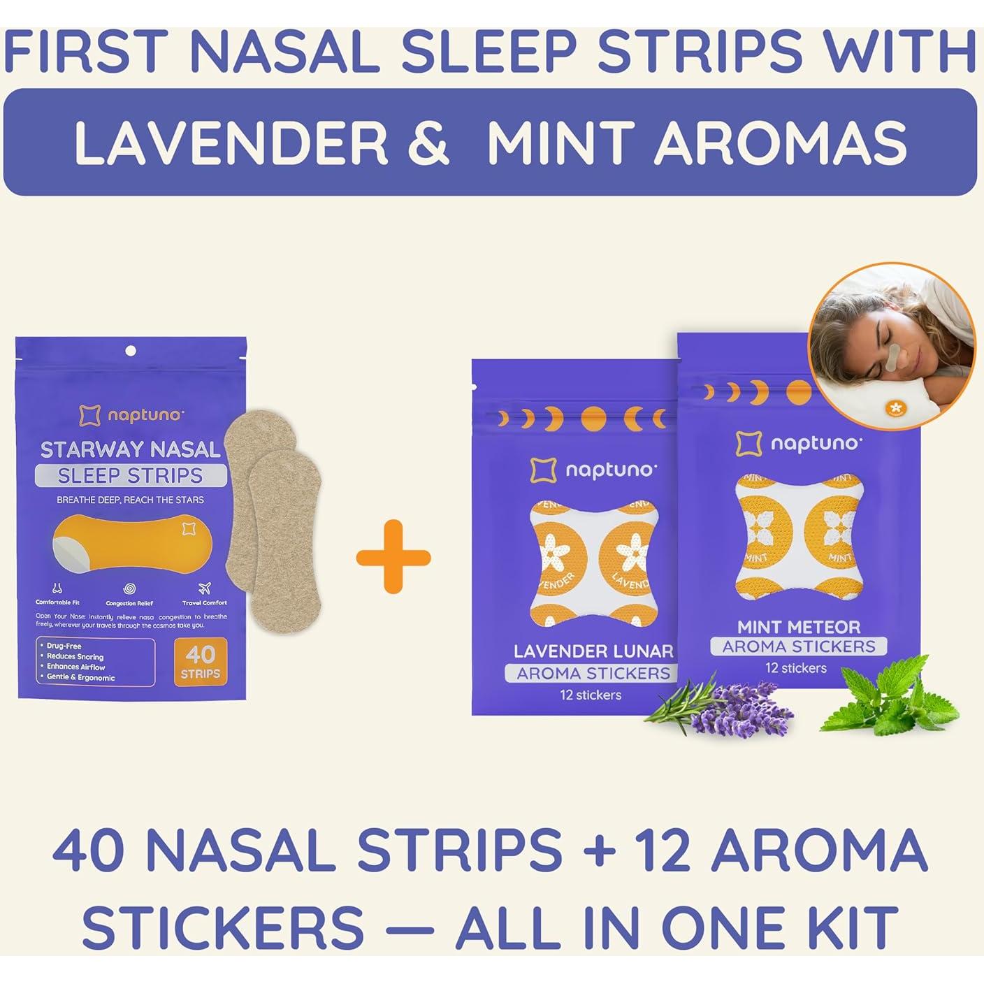 Tiras Nasales Naptuno 40 Unidades para Ronquidos y Congestión