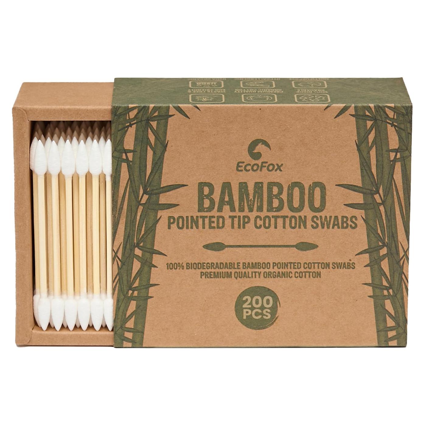 Hisopos de Algodón Eco-Amigables EcoFox 200 Unidades Punta Doble
