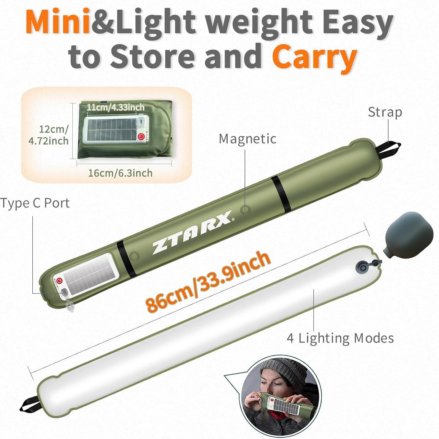 Linterna de Camping Inflable Ztarx, Recargable Solar y USB, IP66