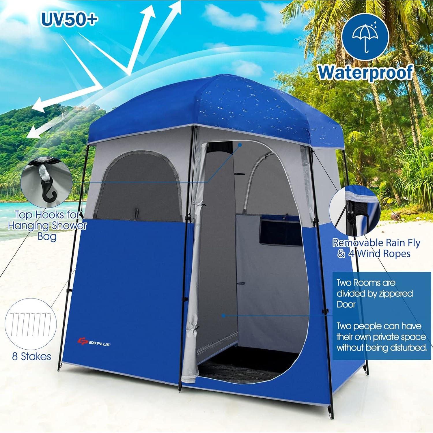 Carpa de Ducha Goplus 2 Habitaciones Impermeable Azul
