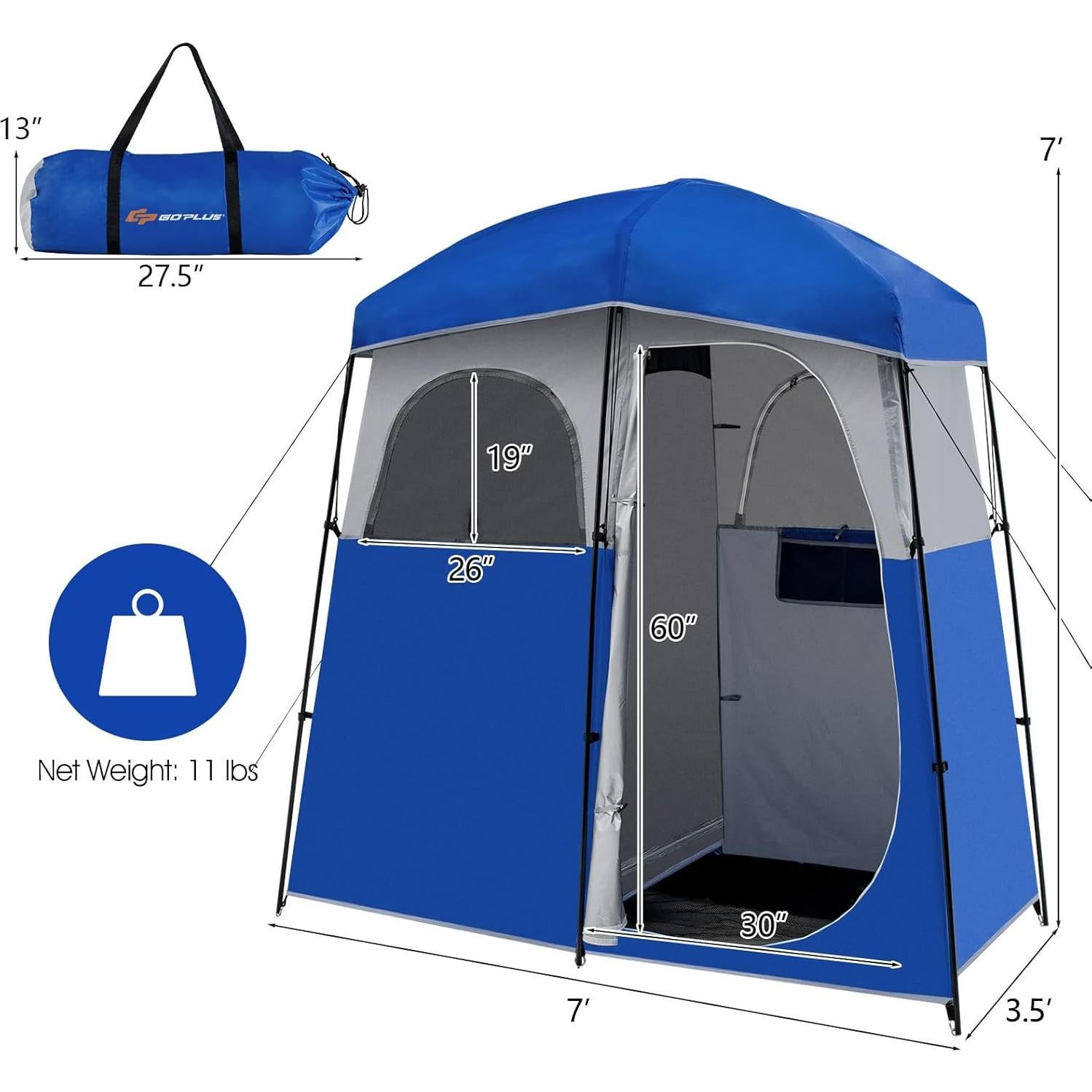 Carpa de Ducha Goplus 2 Habitaciones Impermeable Azul