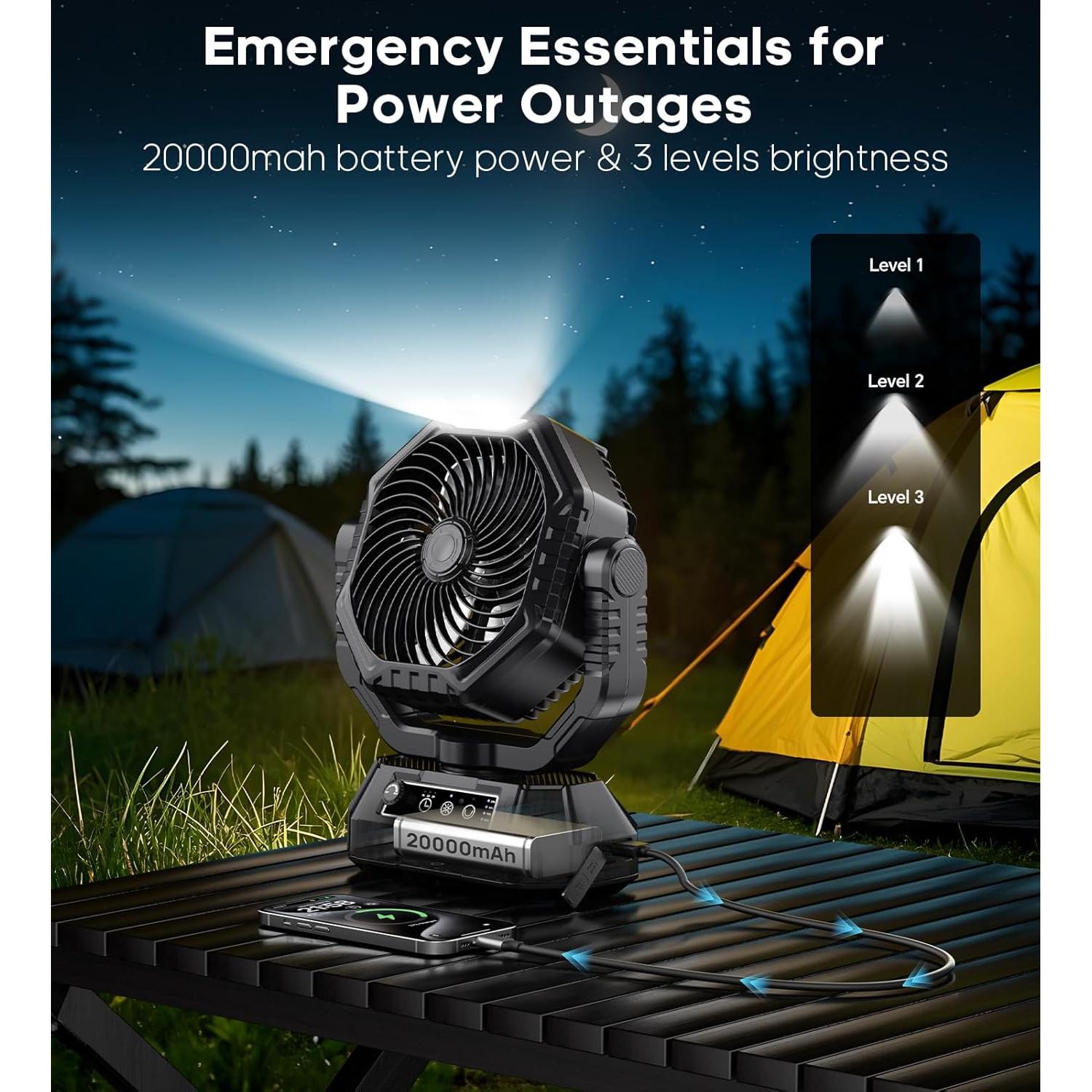 Ventilador Portátil HAWANA 20000mAh Camping Oscilante 360°