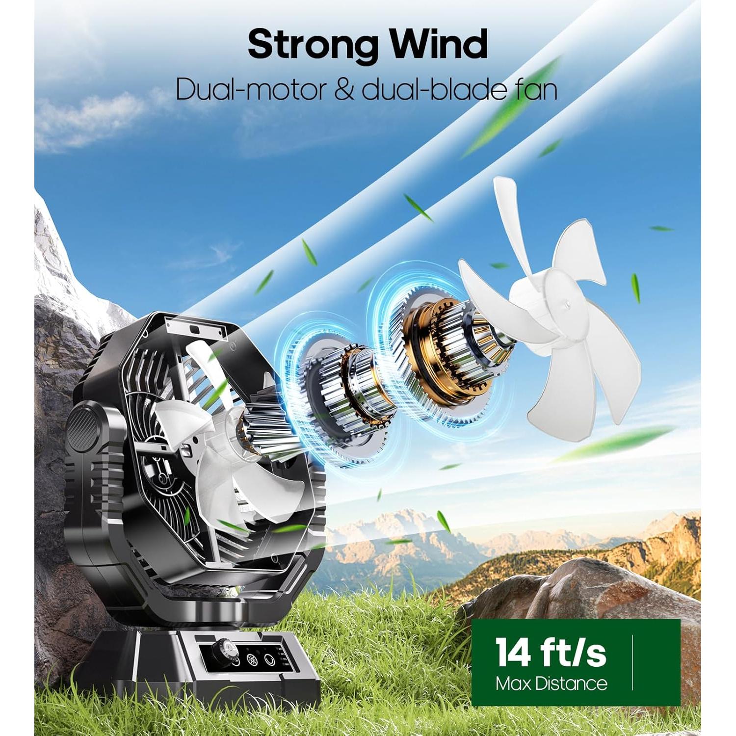 Ventilador Portátil HAWANA 20000mAh Camping Oscilante 360°