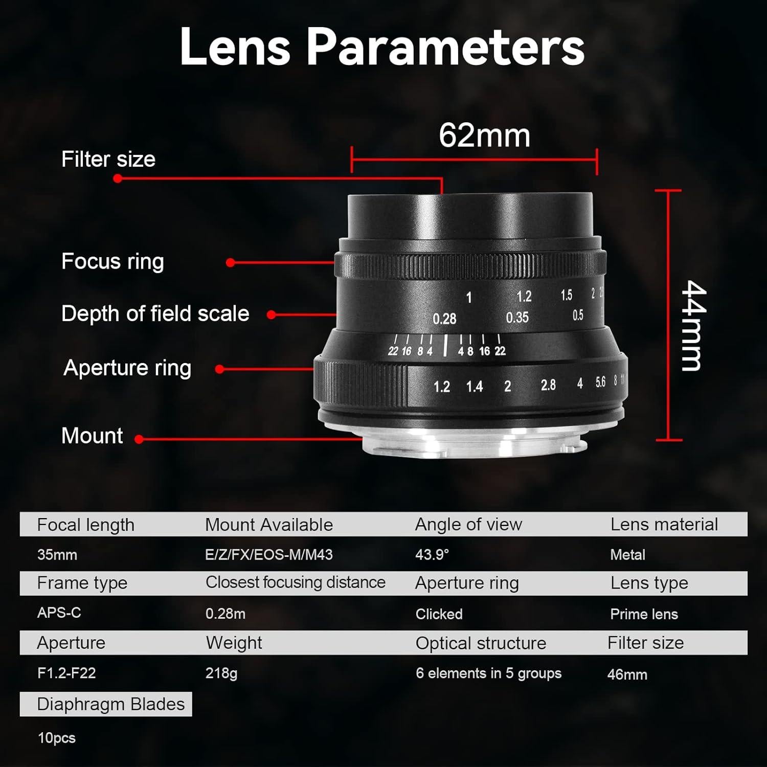 Lente Prime 35mm F1.2 7artisans para Canon M - Nueva Versión