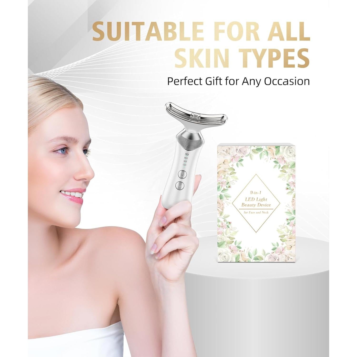 Masajeador Facial 9-en-1 Duomeilin Blanco con Luz Roja