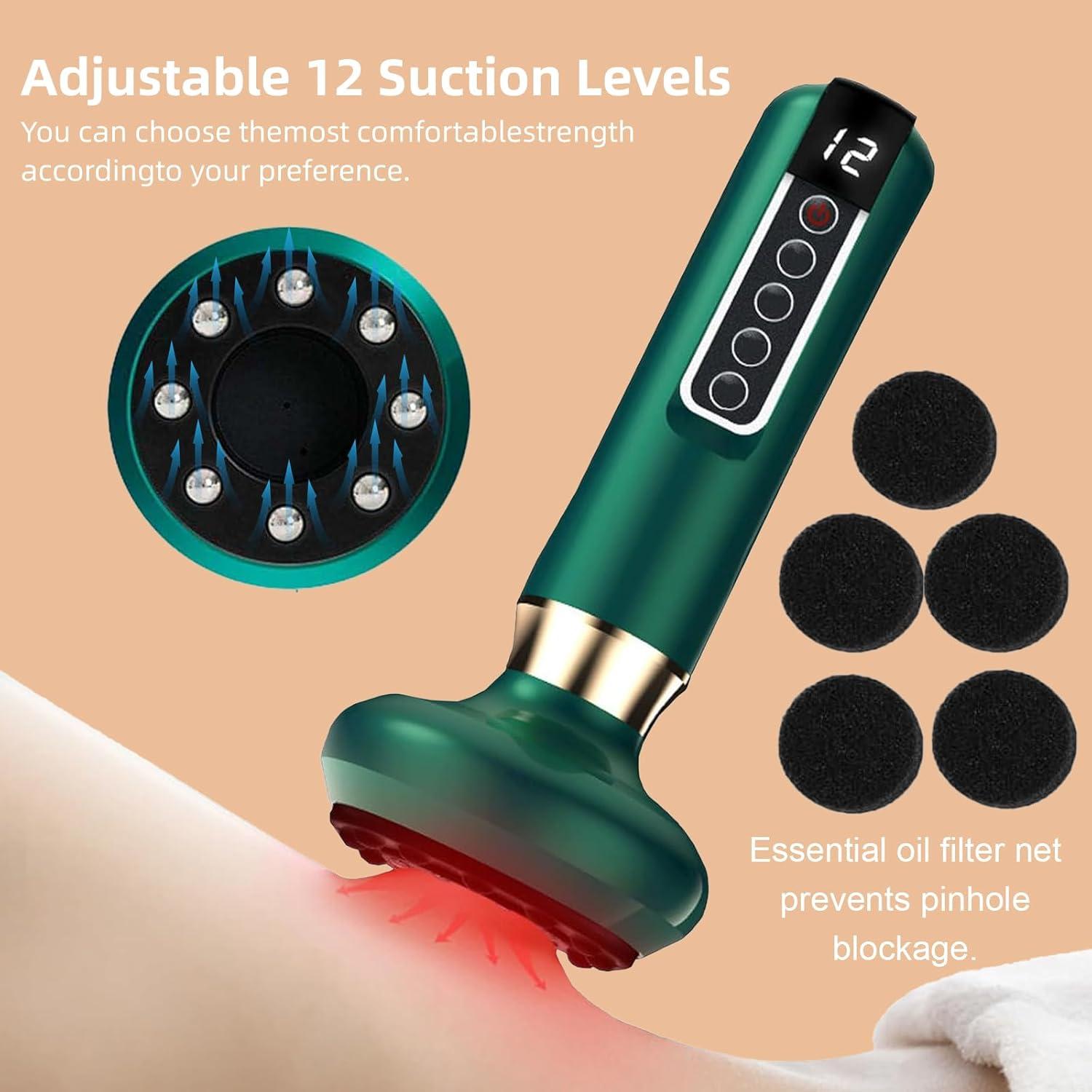 Handheld Cellulite Massager-Cupping Kit for Massage Therapy,Cupping Machine,Cellulite Massager with 12 Suction Modes, Rechargeable & Cordless varially Anti Cellulites Massager (Green)