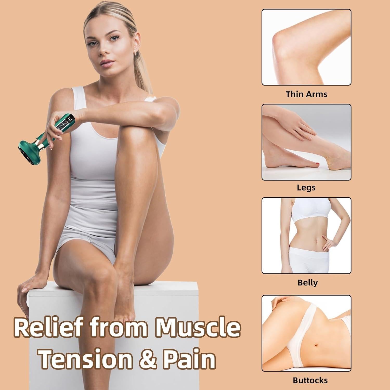 Handheld Cellulite Massager-Cupping Kit for Massage Therapy,Cupping Machine,Cellulite Massager with 12 Suction Modes, Rechargeable & Cordless varially Anti Cellulites Massager (Green)