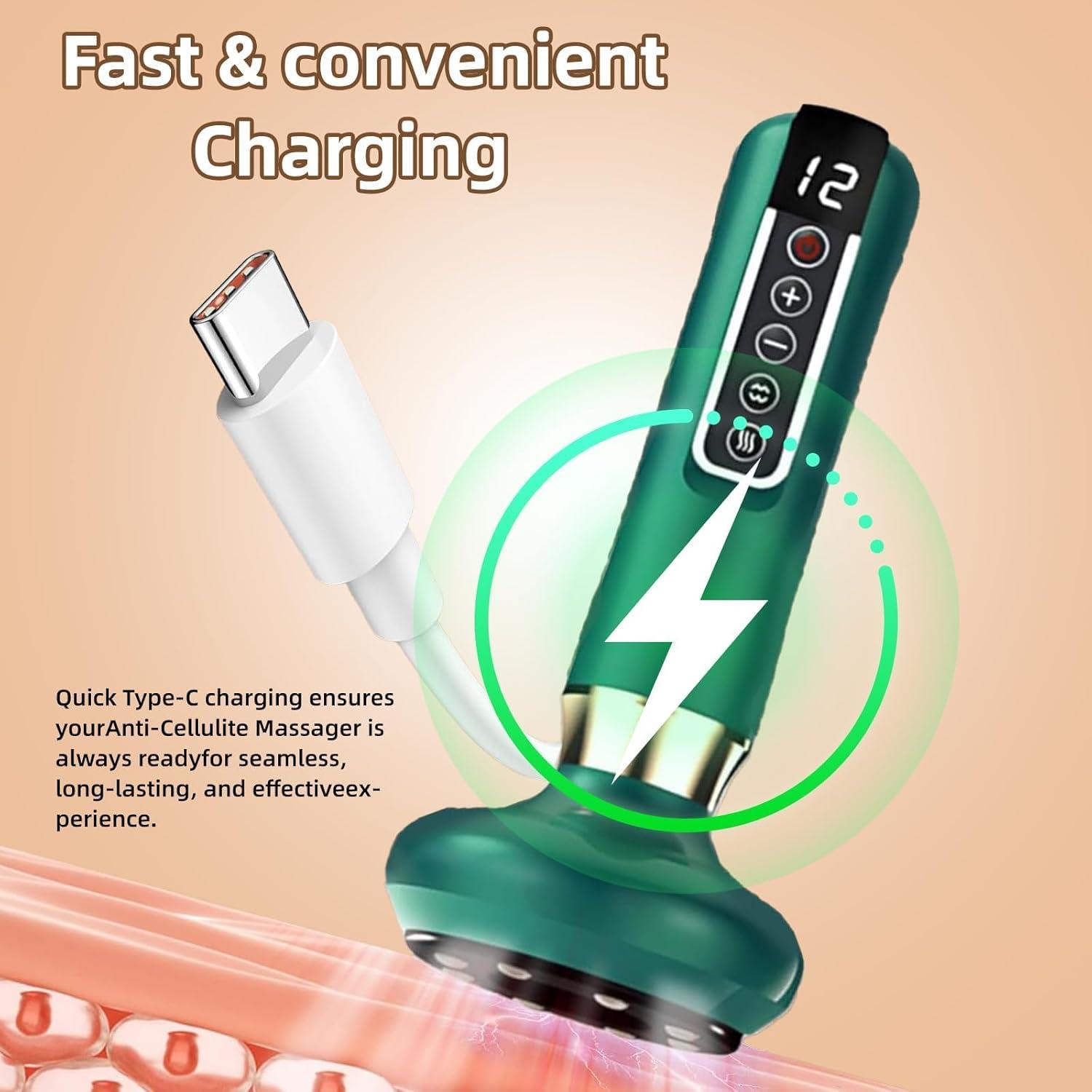 Handheld Cellulite Massager-Cupping Kit for Massage Therapy,Cupping Machine,Cellulite Massager with 12 Suction Modes, Rechargeable & Cordless varially Anti Cellulites Massager (Green)