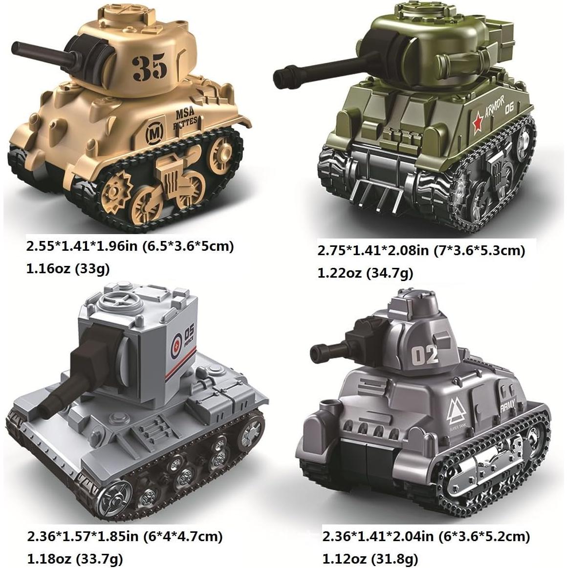 4 Tanques de Juguete Retroceso Ai-Fun Metal 1:64 Color Sólido
