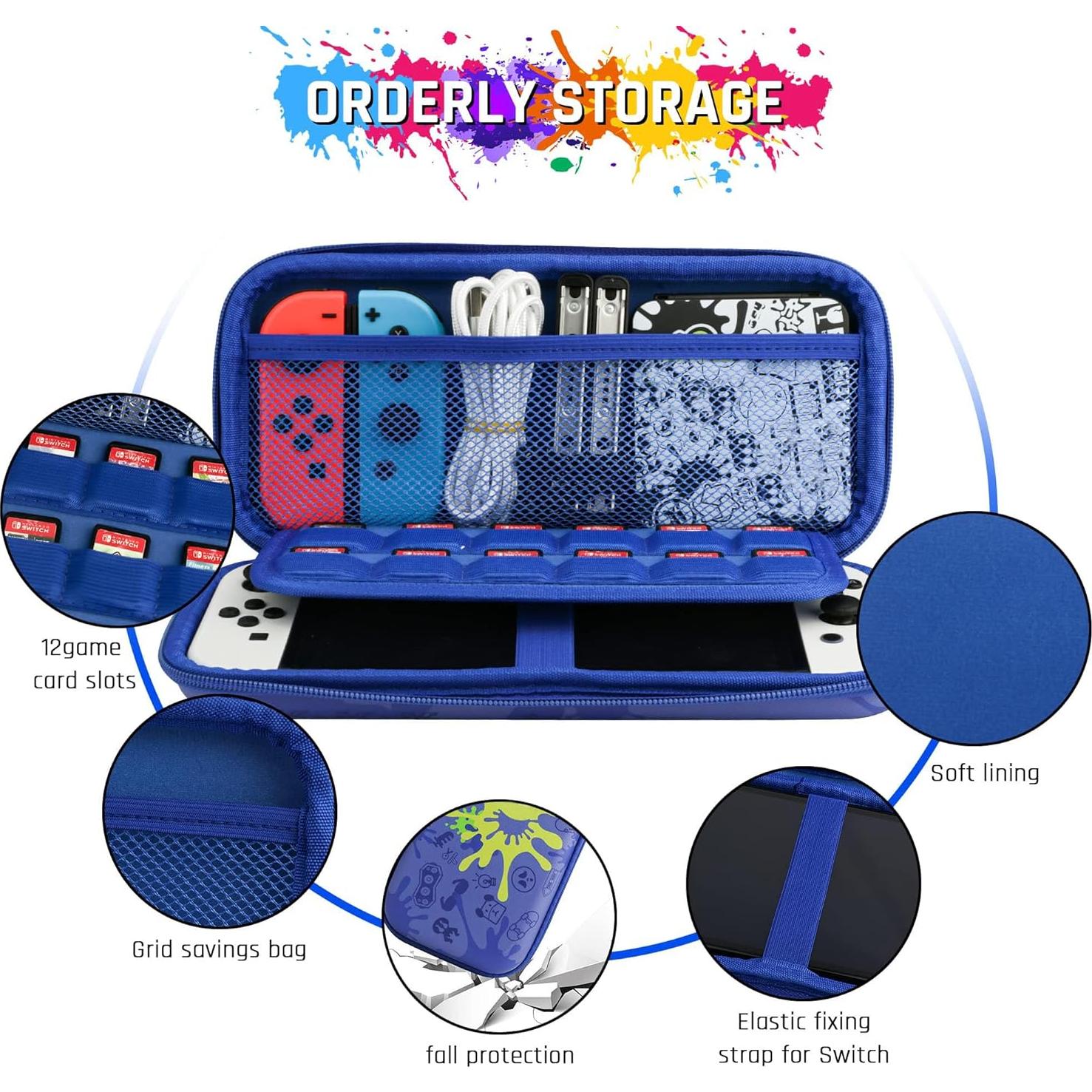 Funda de transporte dura RHOTALL azul para Nintendo Switch