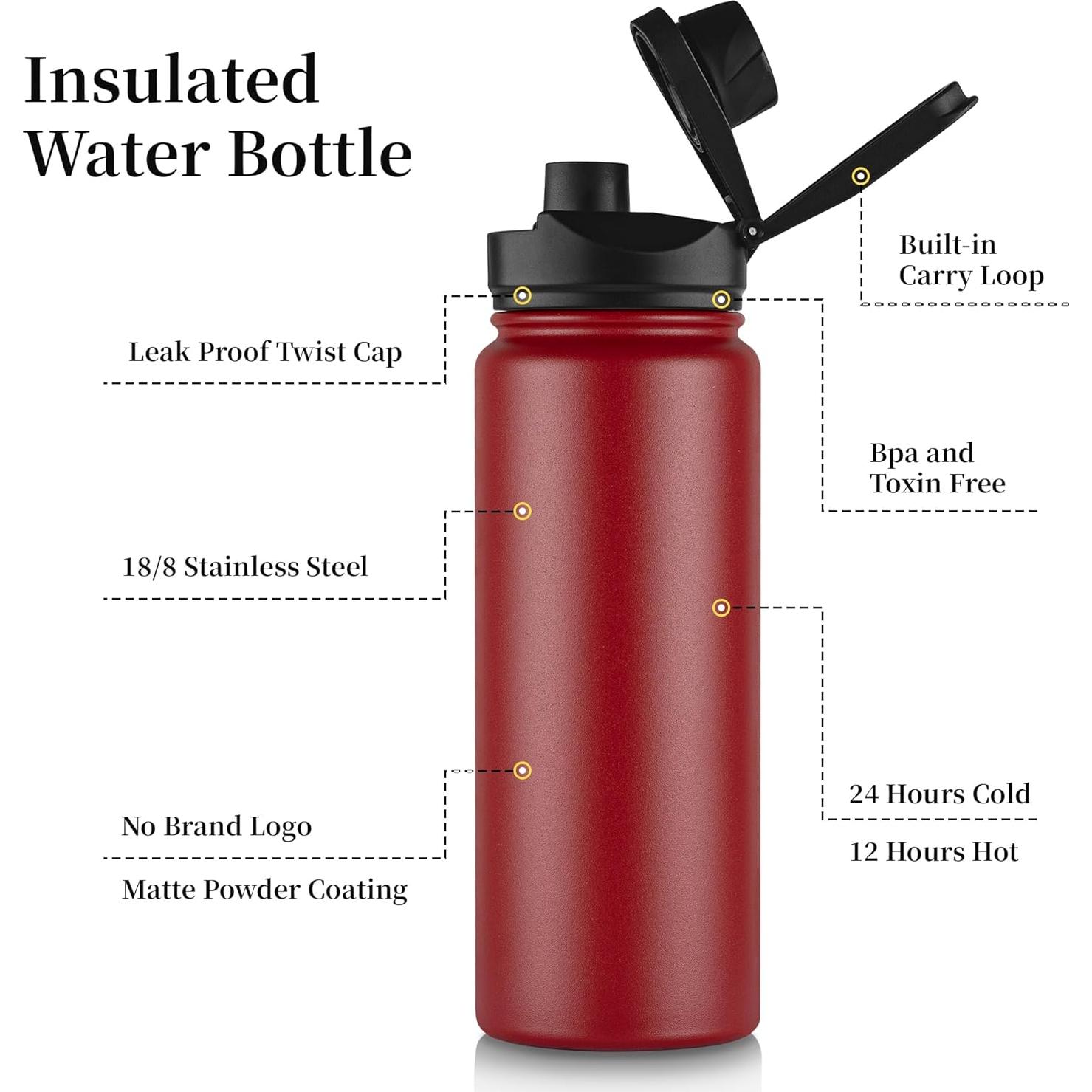 Botella de Agua Aislada VQRRCKI 24 oz 8 Pack Roja