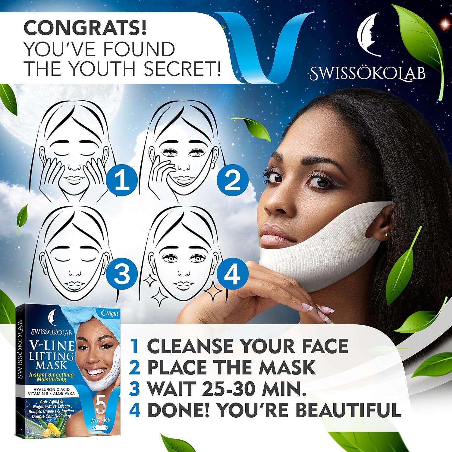 Mascarilla Facial Levantadora V-Line Swissokolab 5 Pcs