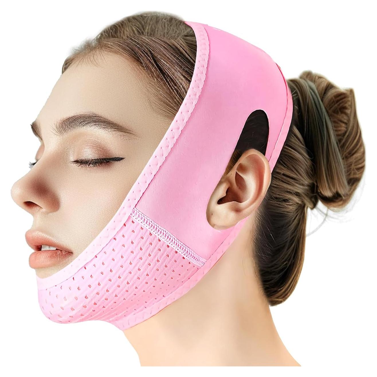 Mascarilla Facial V Line Beiskll con Correa Ajustable Rosa