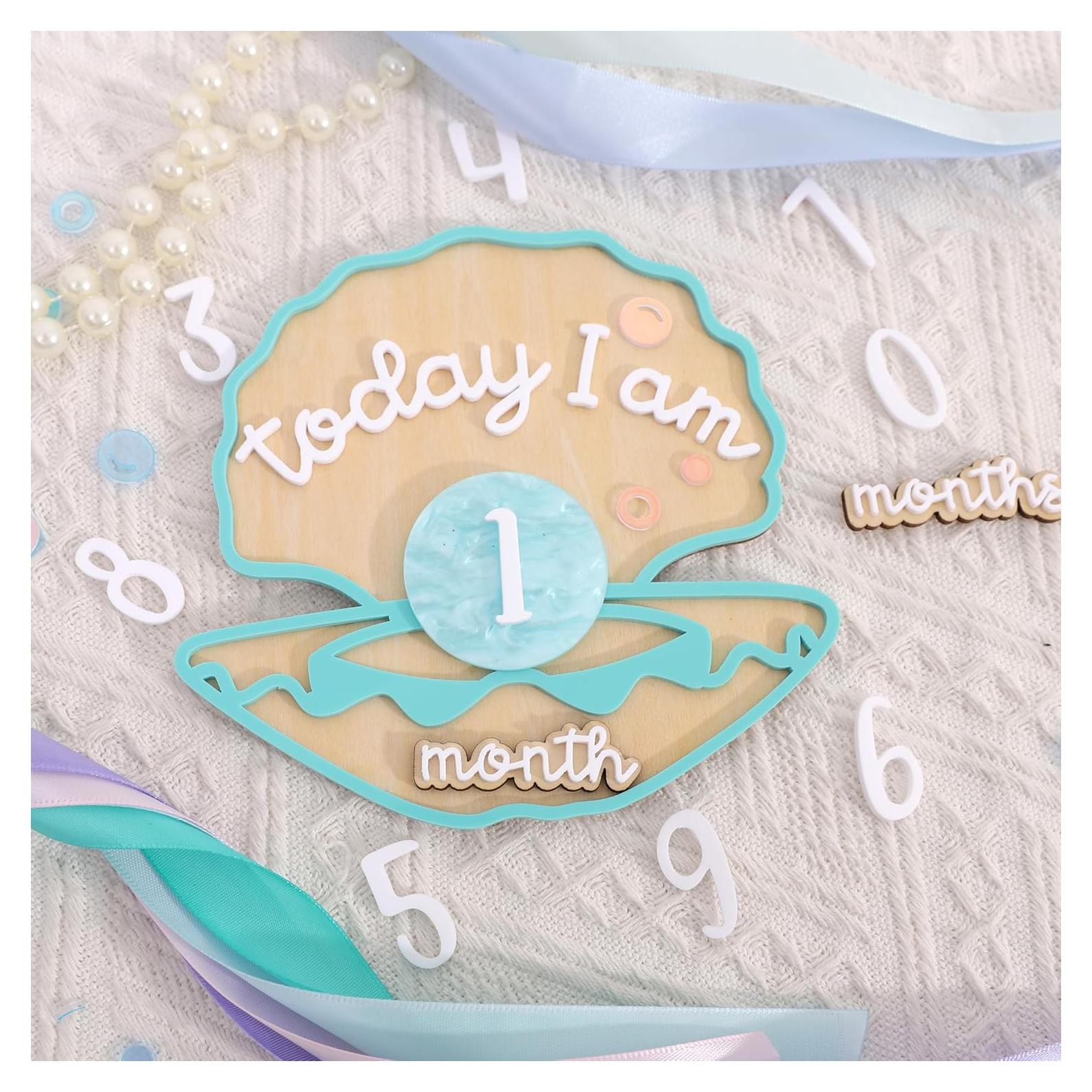 Tarjetas de Hitos Mensuales de Madera Sirena Verde 1-12 Meses