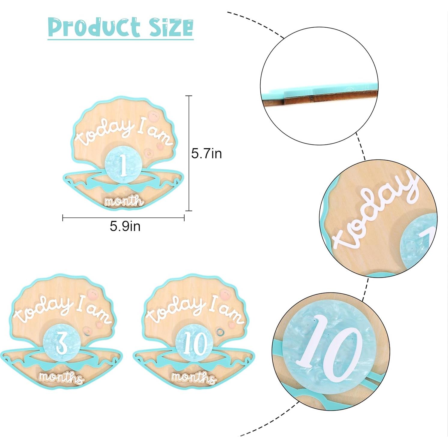 Tarjetas de Hitos Mensuales de Madera Sirena Verde 1-12 Meses