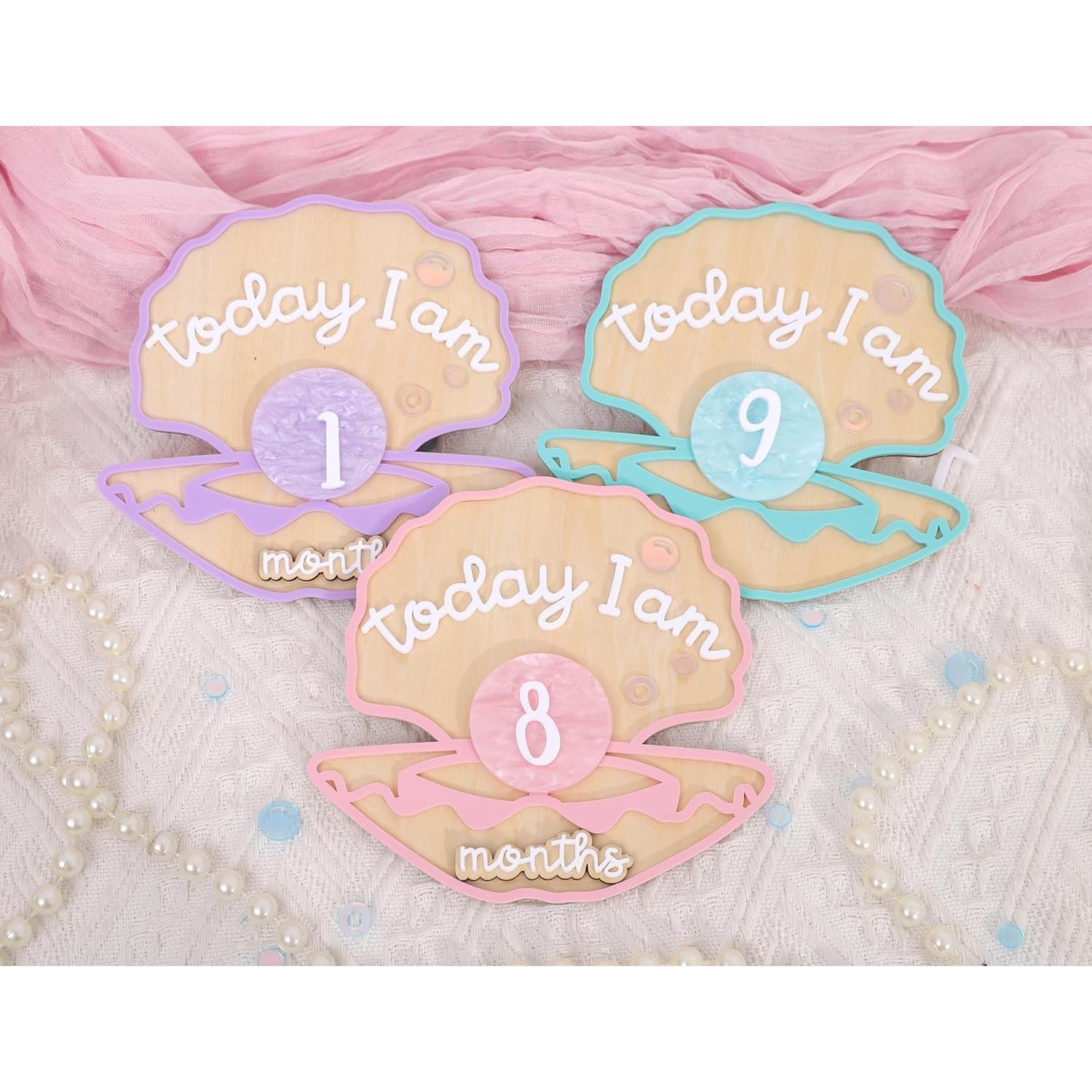 Tarjetas de Hitos Mensuales de Madera Sirena Verde 1-12 Meses