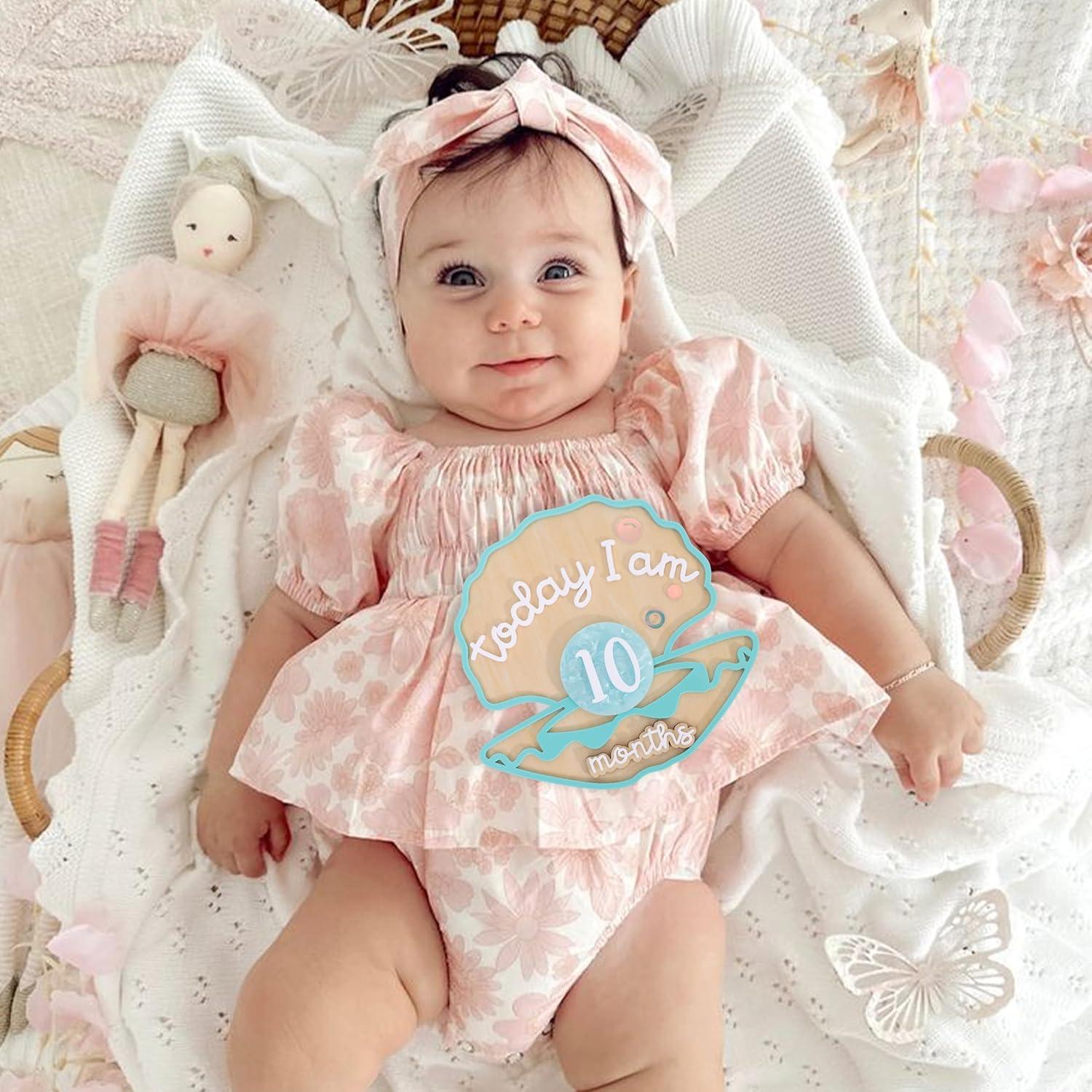 Tarjetas de Hitos Mensuales de Madera Sirena Verde 1-12 Meses