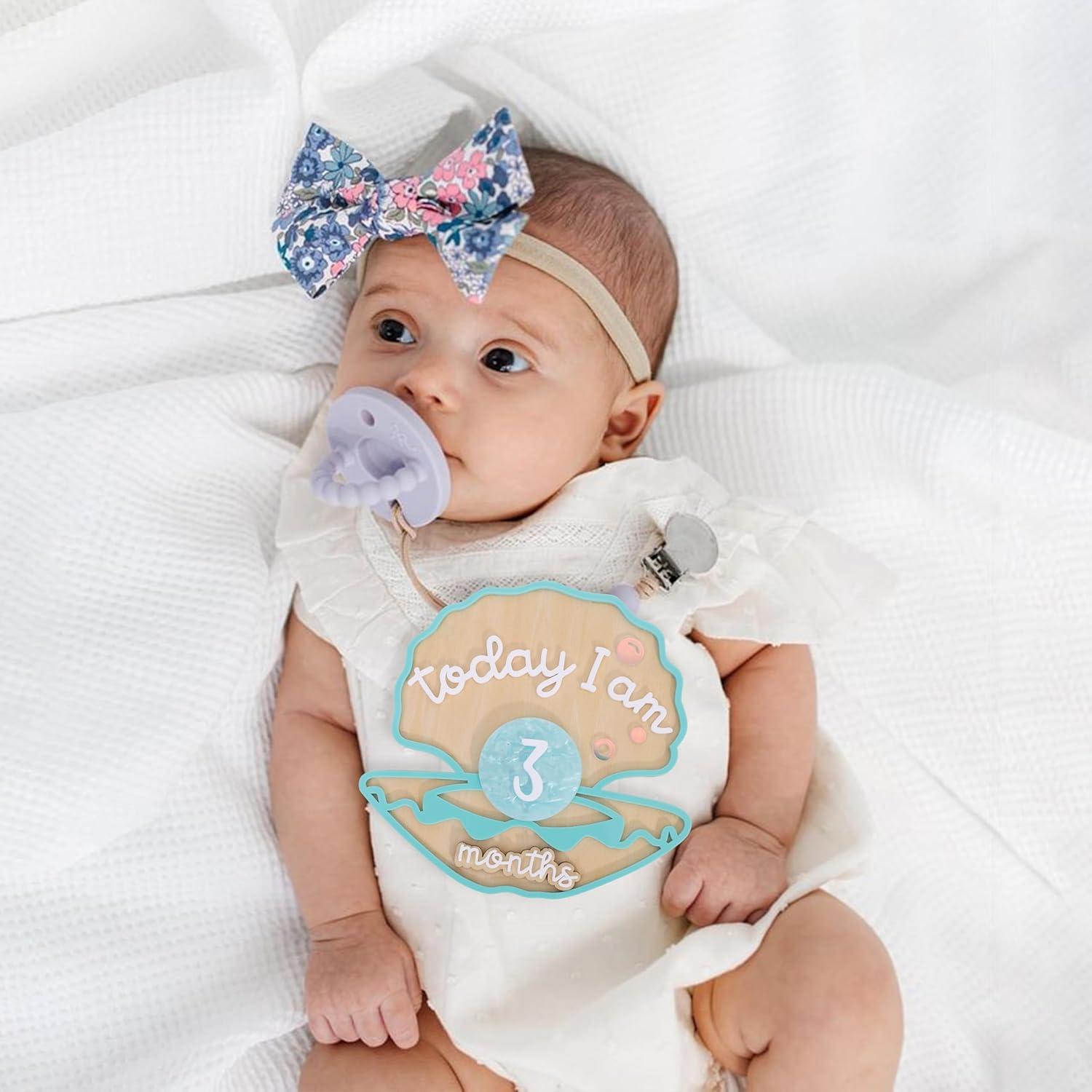 Tarjetas de Hitos Mensuales de Madera Sirena Verde 1-12 Meses