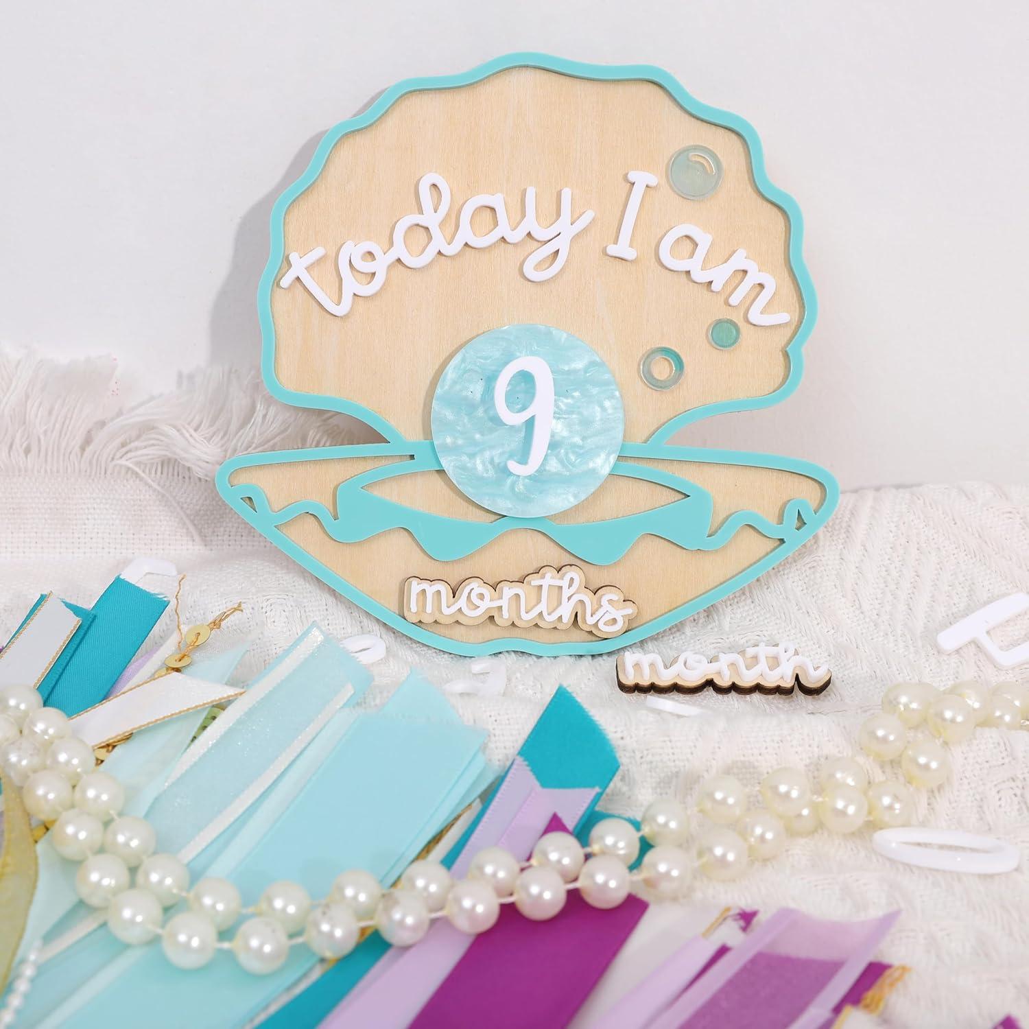 Tarjetas de Hitos Mensuales de Madera Sirena Verde 1-12 Meses