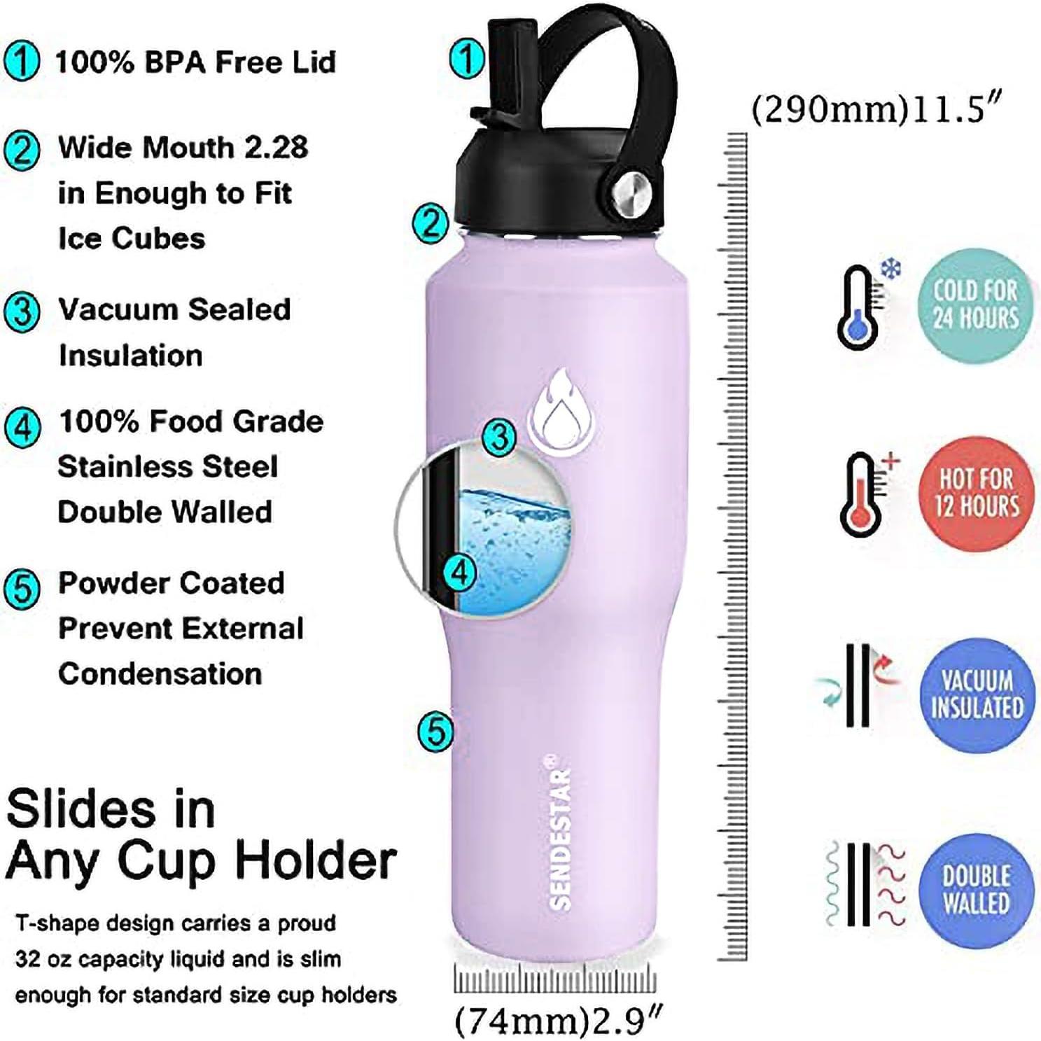 Botella de Agua SENDESTAR 946ml, 2 Tapas, Acero Inoxidable