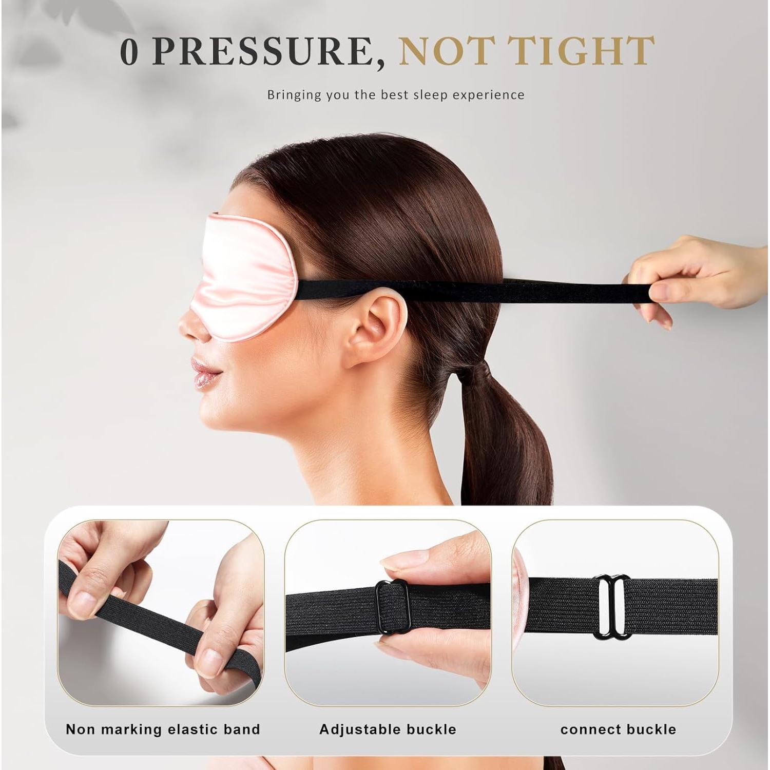 Máscara de Sueño de Seda Uaszdau 3 Piezas Ajustable