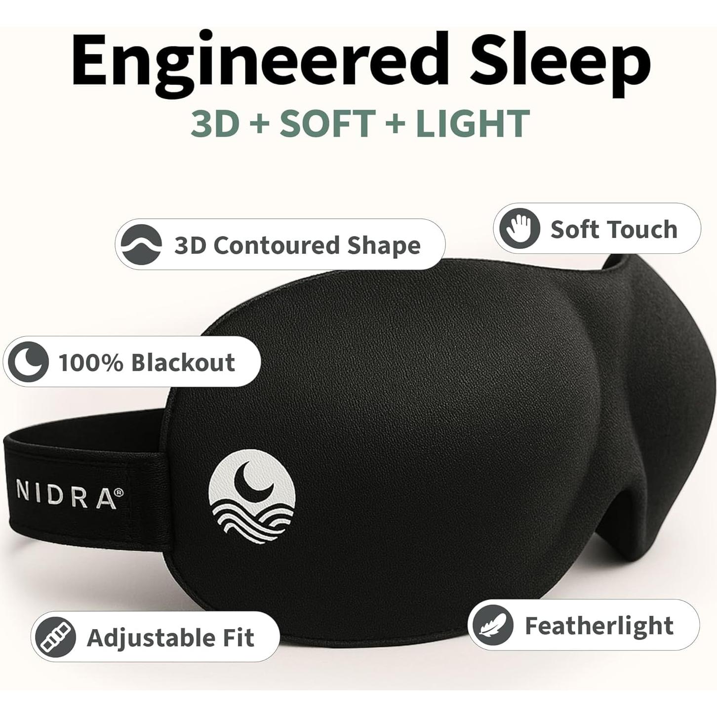 Máscara de Sueño Nidra Contorneada Estándar Negra