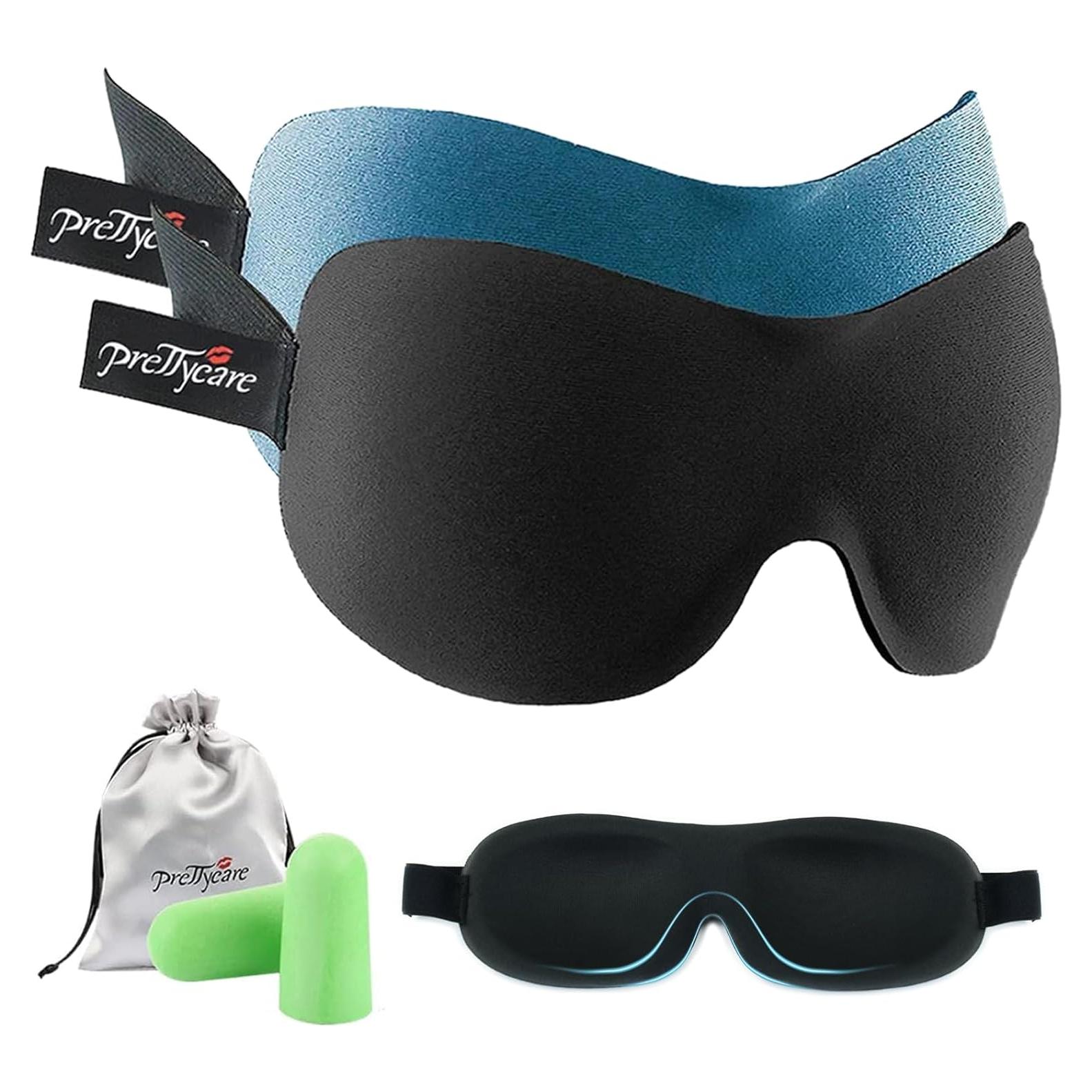 Máscara de Sueño 3D PrettyCare con Tapones y Bolsa de Viaje