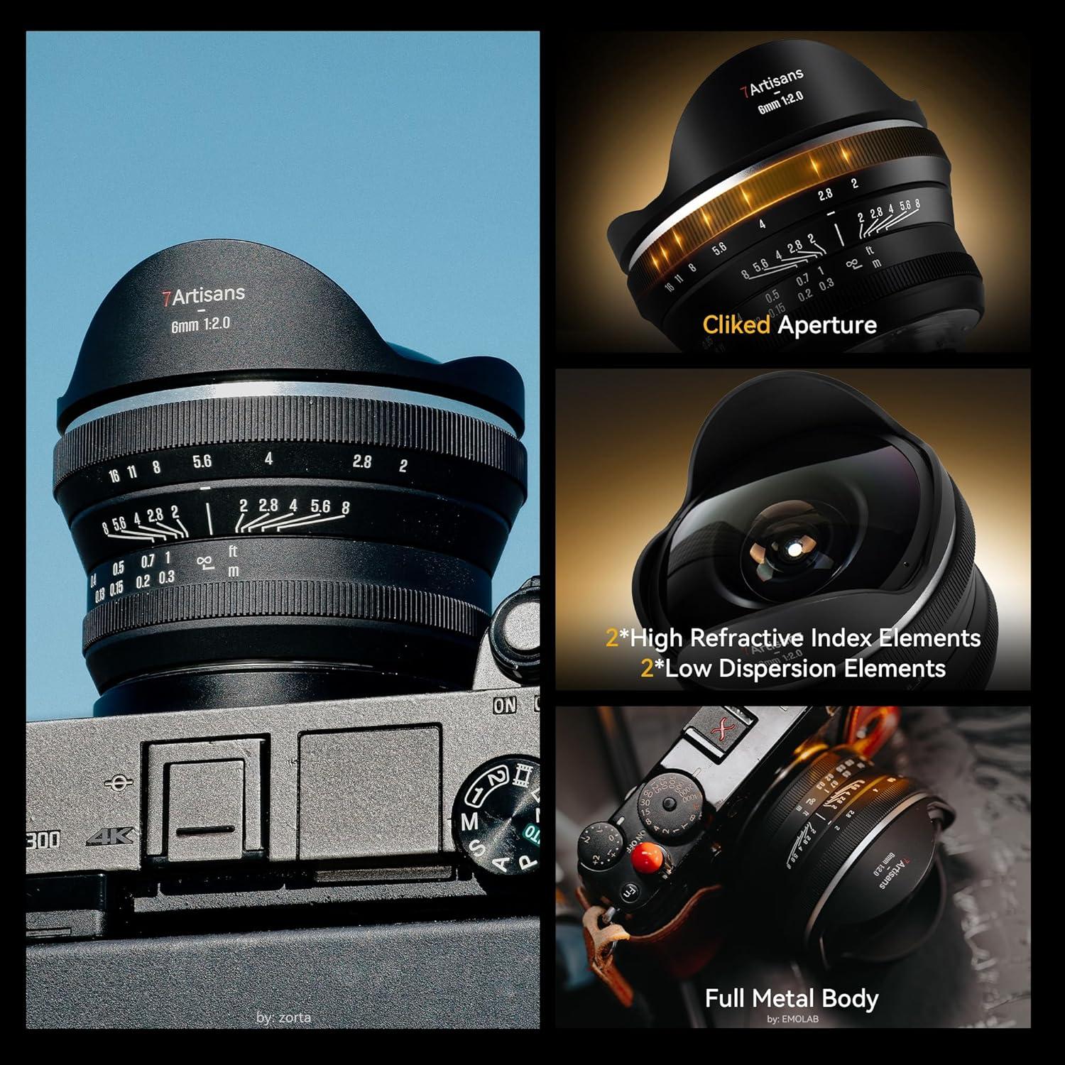 Lente Ojo de Pez 7artisans 6mm F2.0 para M4/3 Olympus/Panasonic