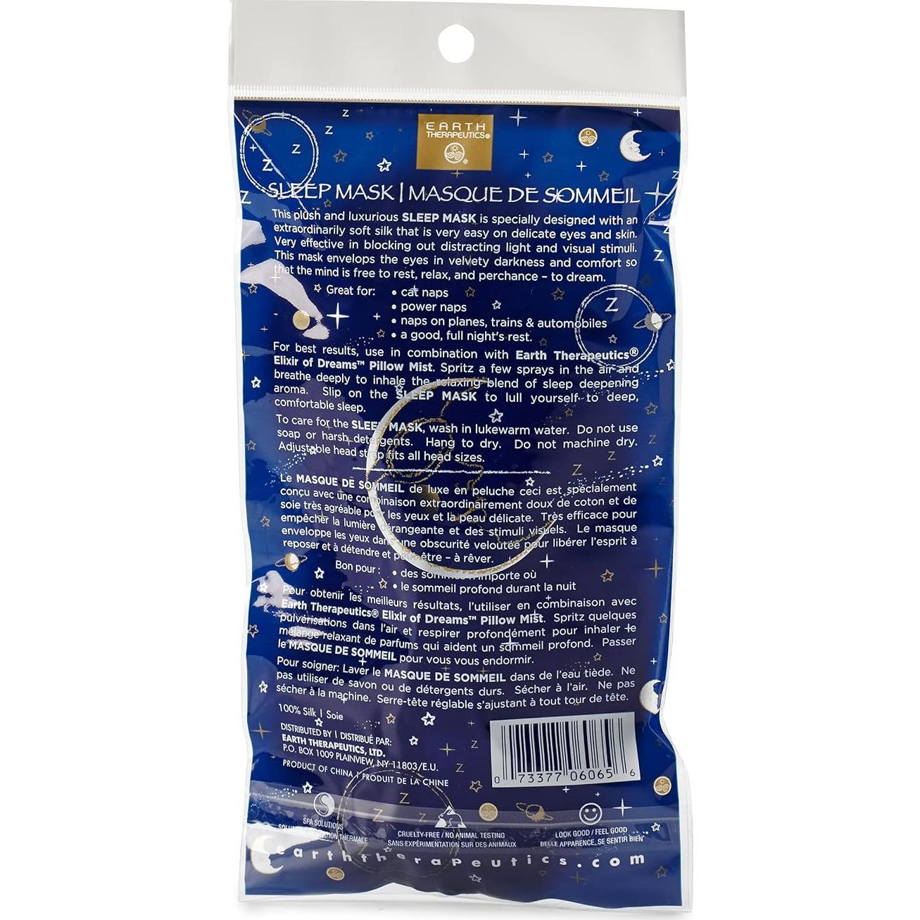 Máscara de Sueño Earth Therapeutics - 100% Seda Suave y Ajustable