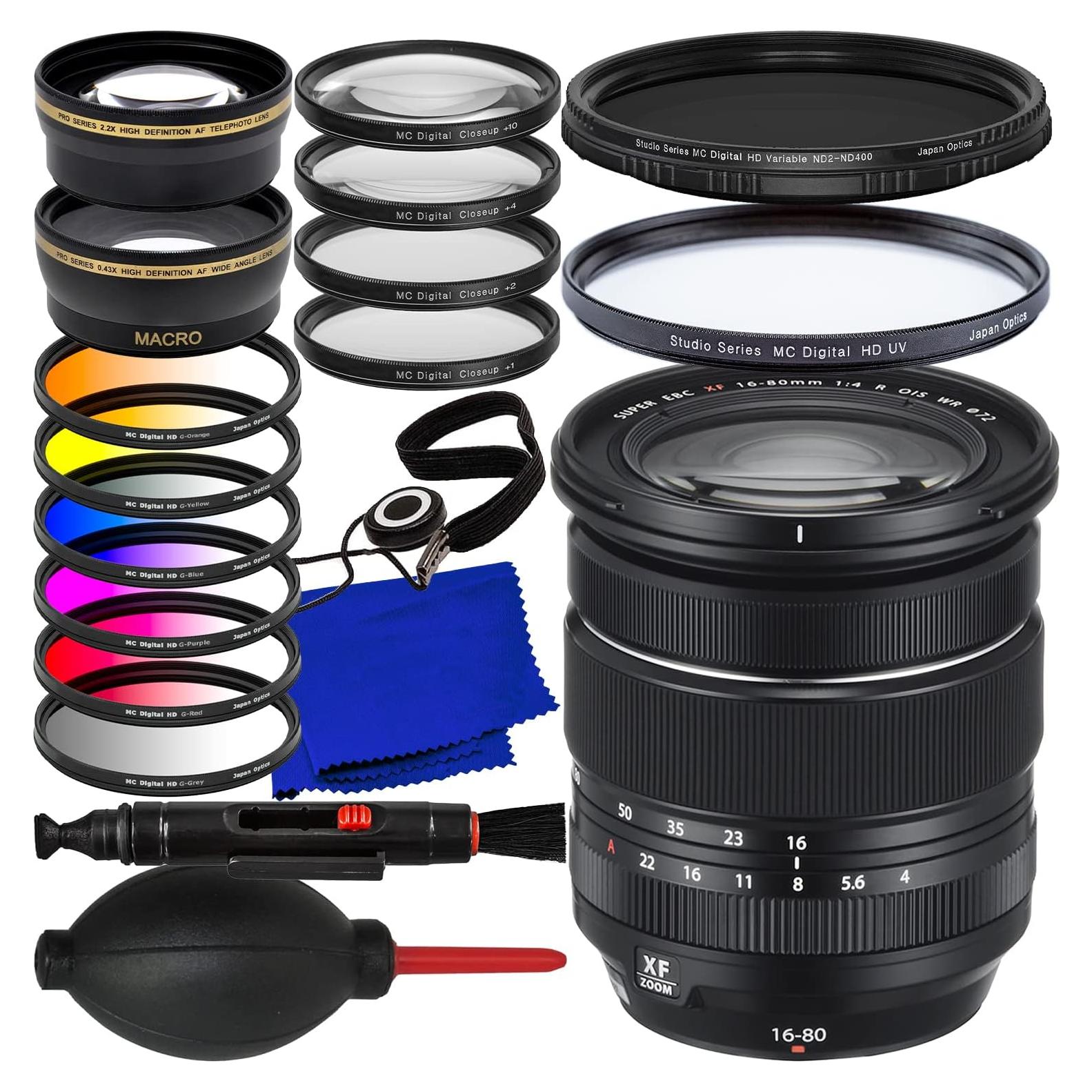 Lente FUJIFILM XF 16-80mm f/4 R OIS WR + Accesorios 23 Piezas