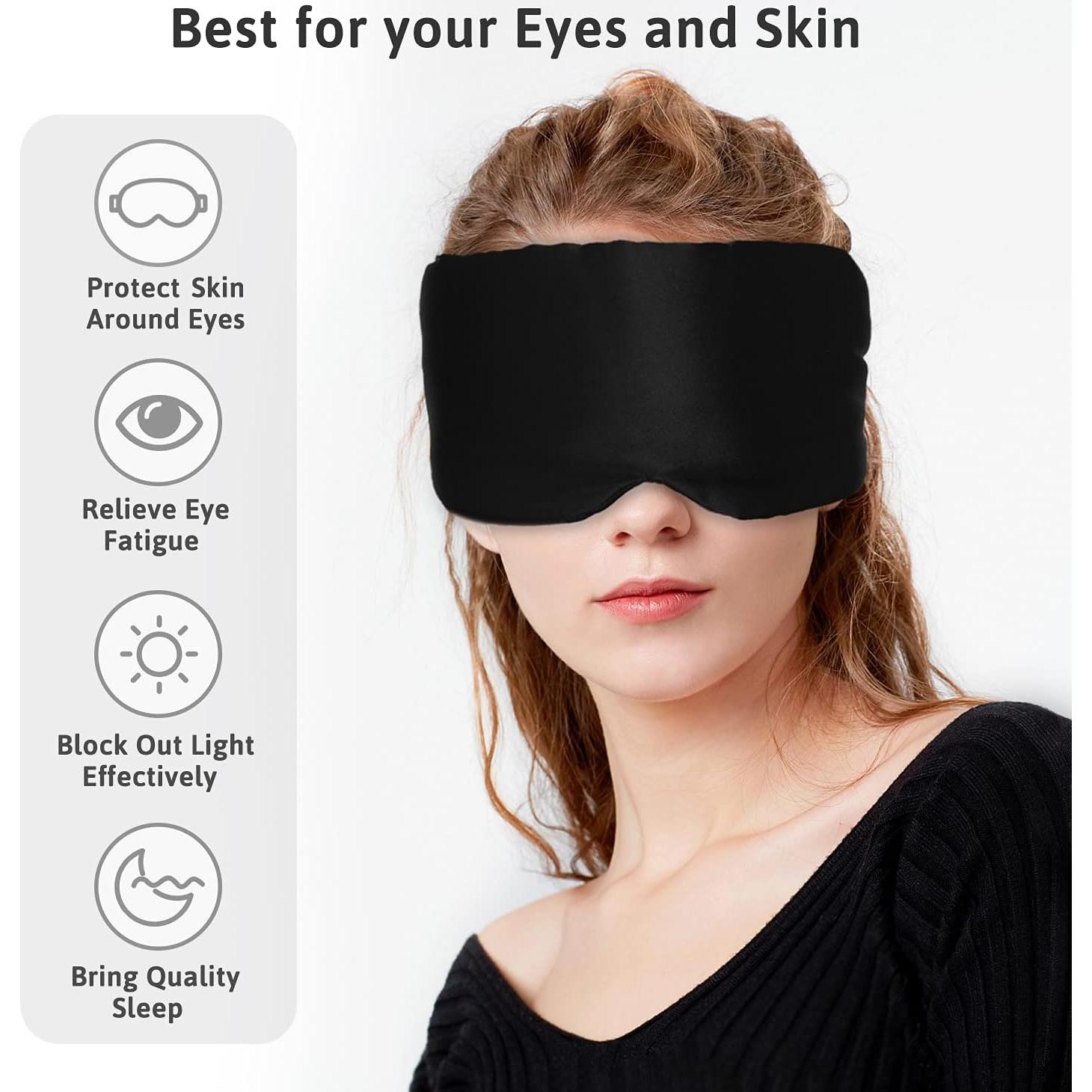 Máscara de Sueño de Seda ATreebag Grande Ajustable Negra