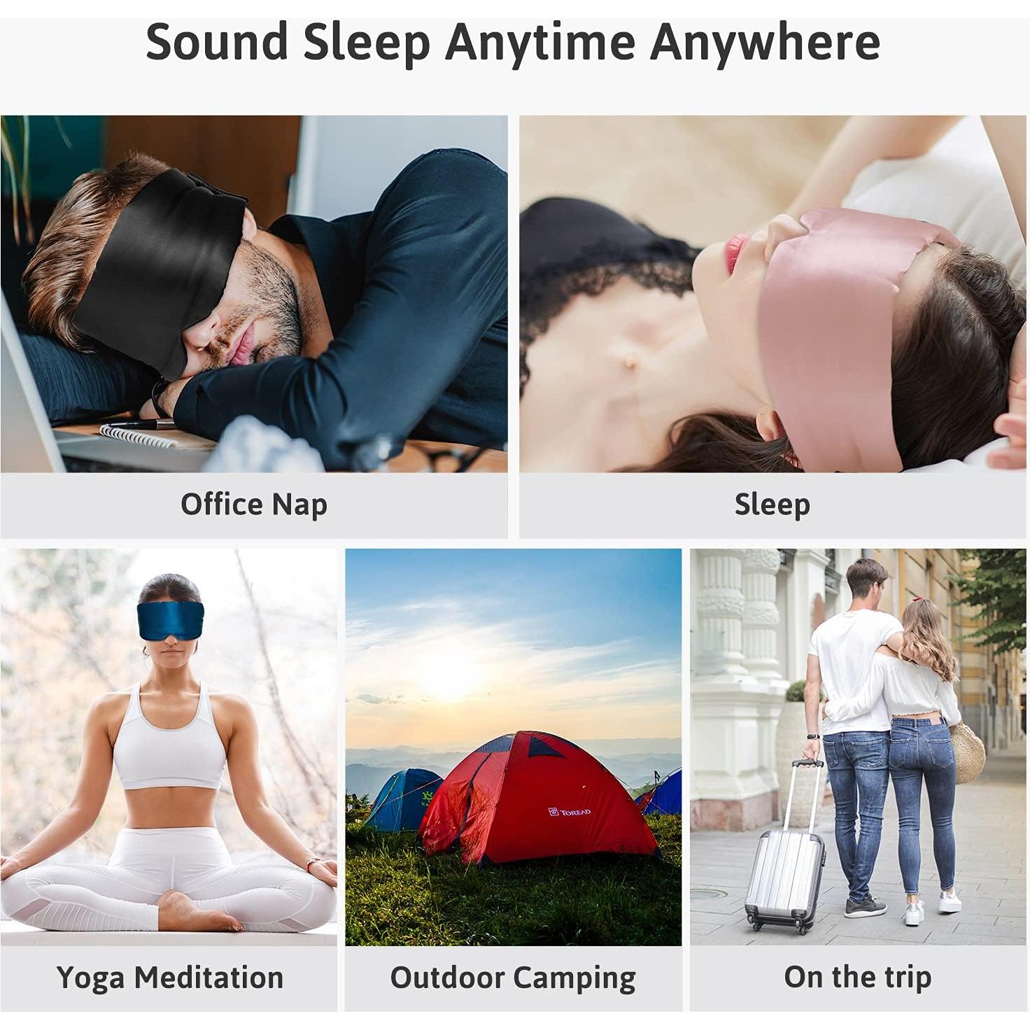 Máscara de Sueño de Seda ATreebag Grande Ajustable Negra