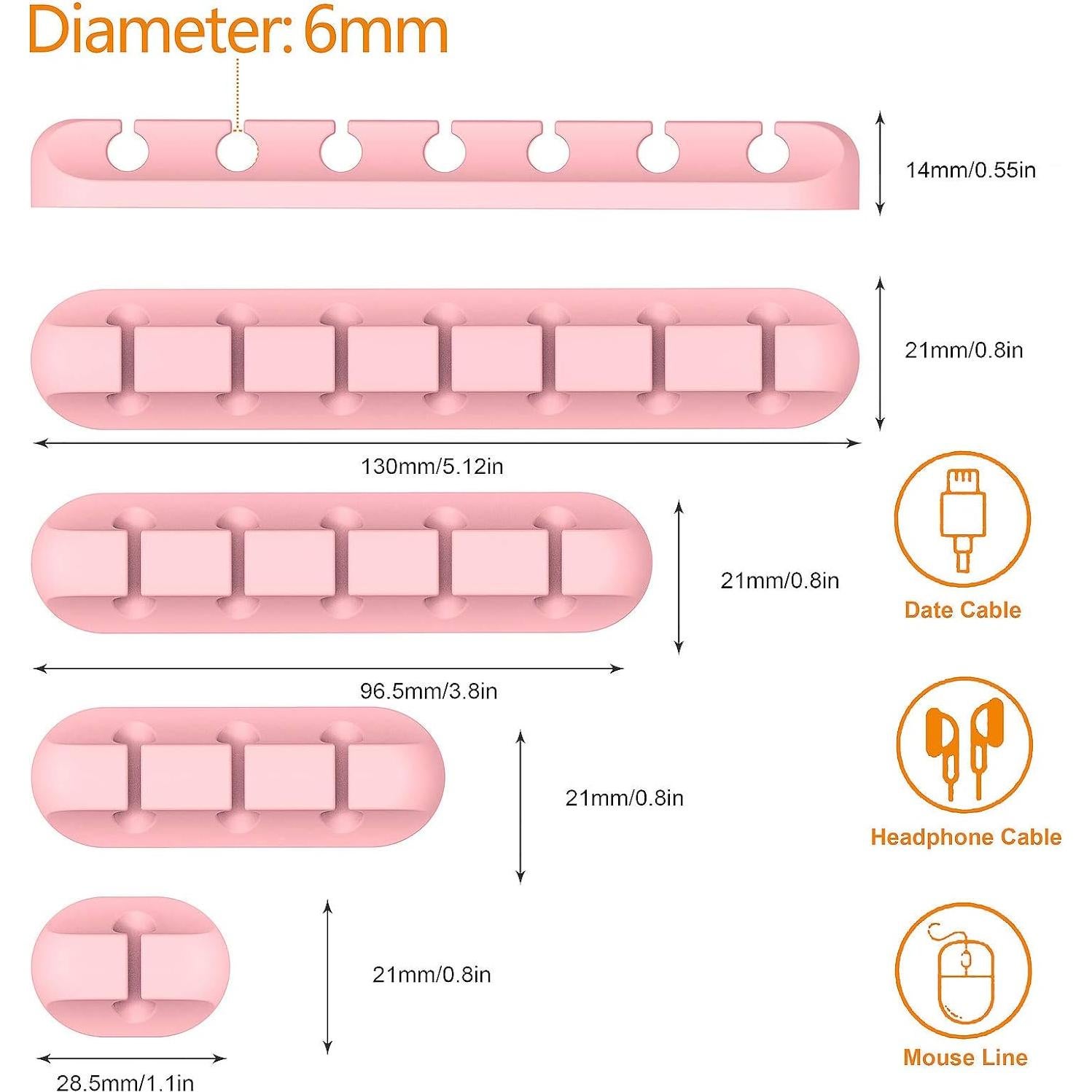 Organizador de Cables Rosa TviewSmart 5 Ranuras Autoadhesivo