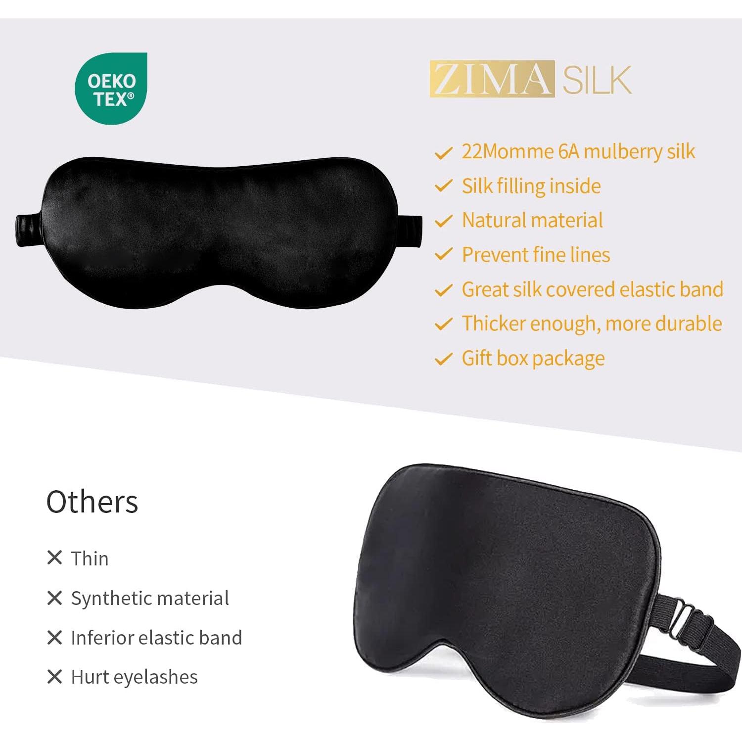 ZIMASILK Máscara de Sueño Ajustable 100% Seda Morera Negra