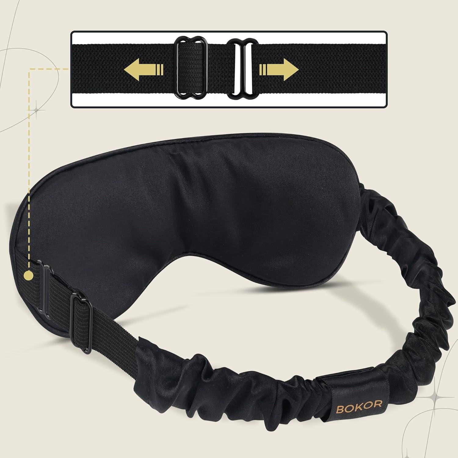 Máscara de Sueño de Seda BOKOR Ajustable 100% Bloqueadora