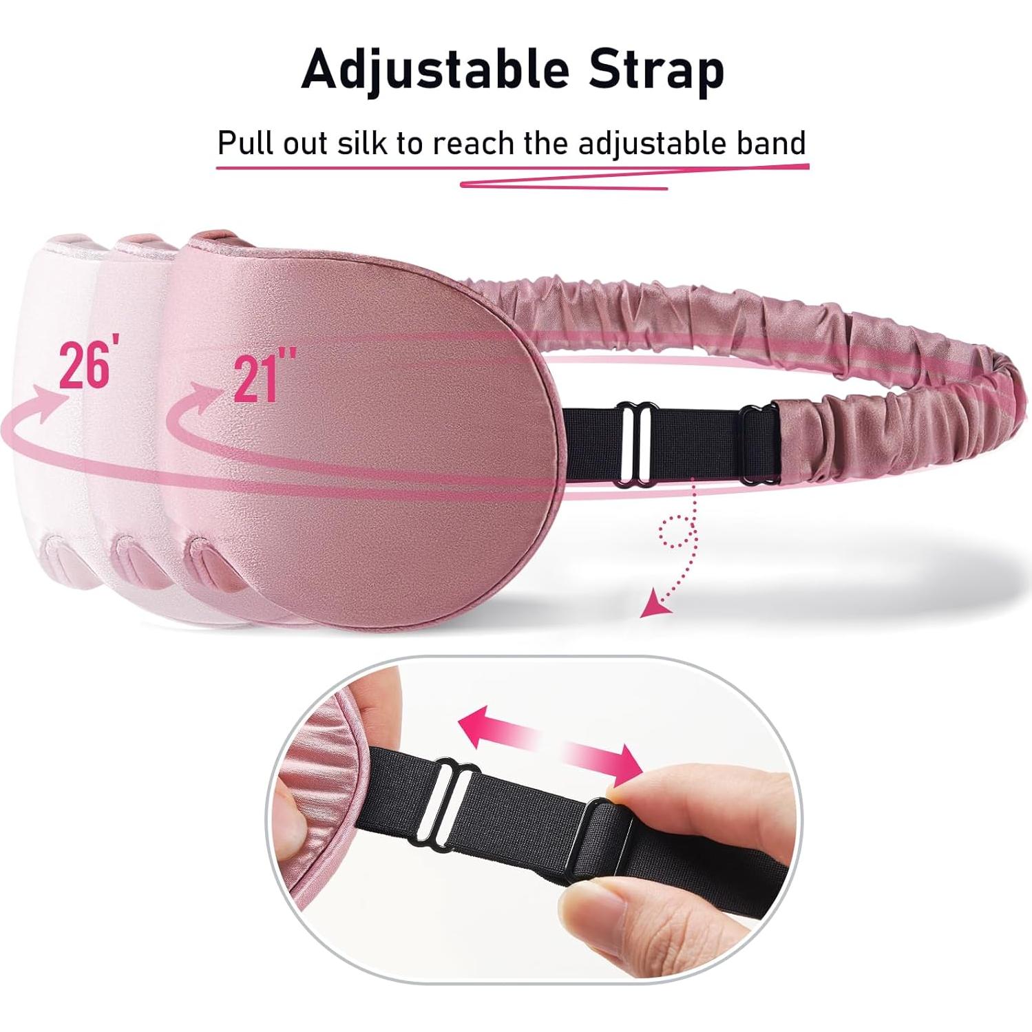 Máscara de Sueño LitBear 3D Seda Morera Ajustable Rosa