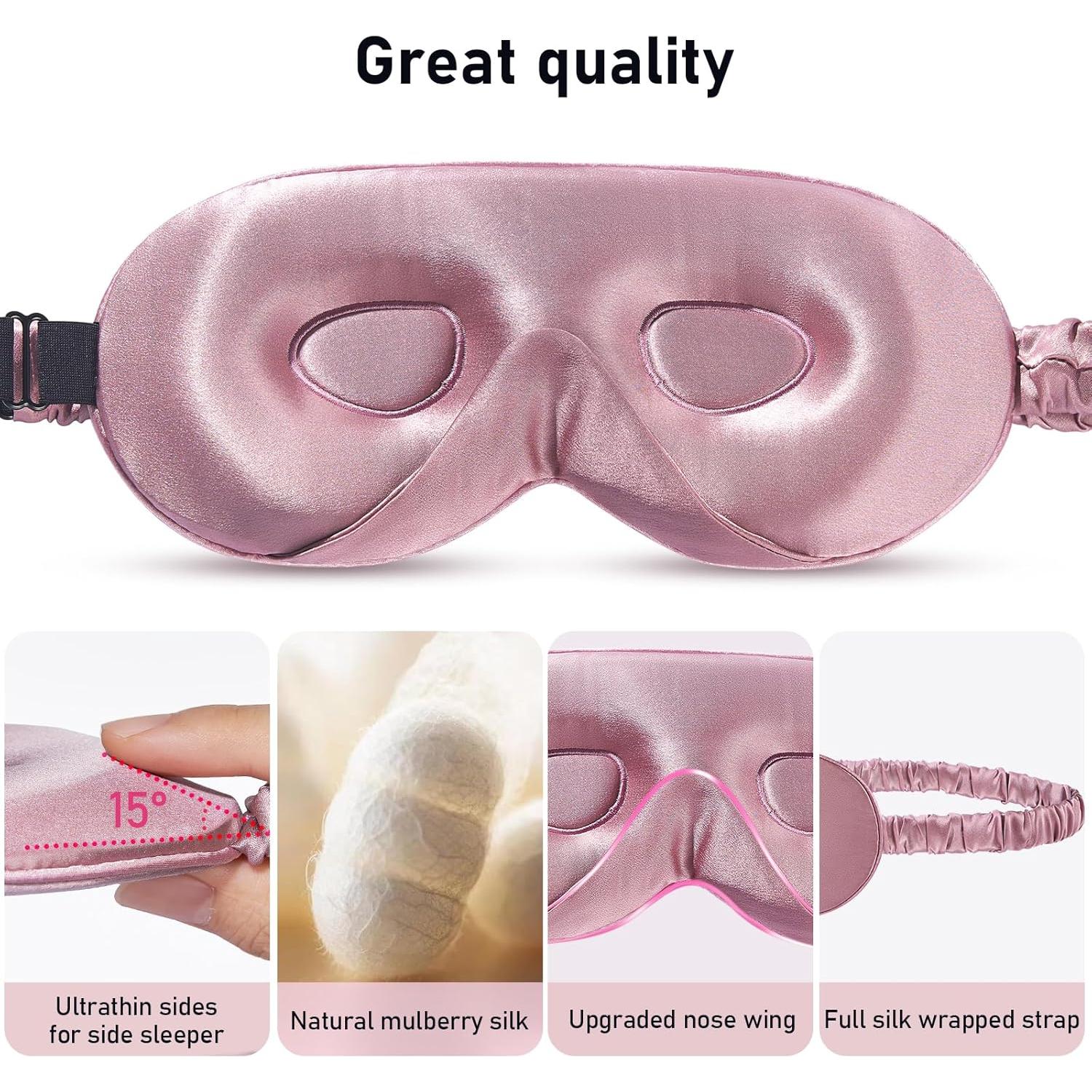 Máscara de Sueño LitBear 3D Seda Morera Ajustable Rosa