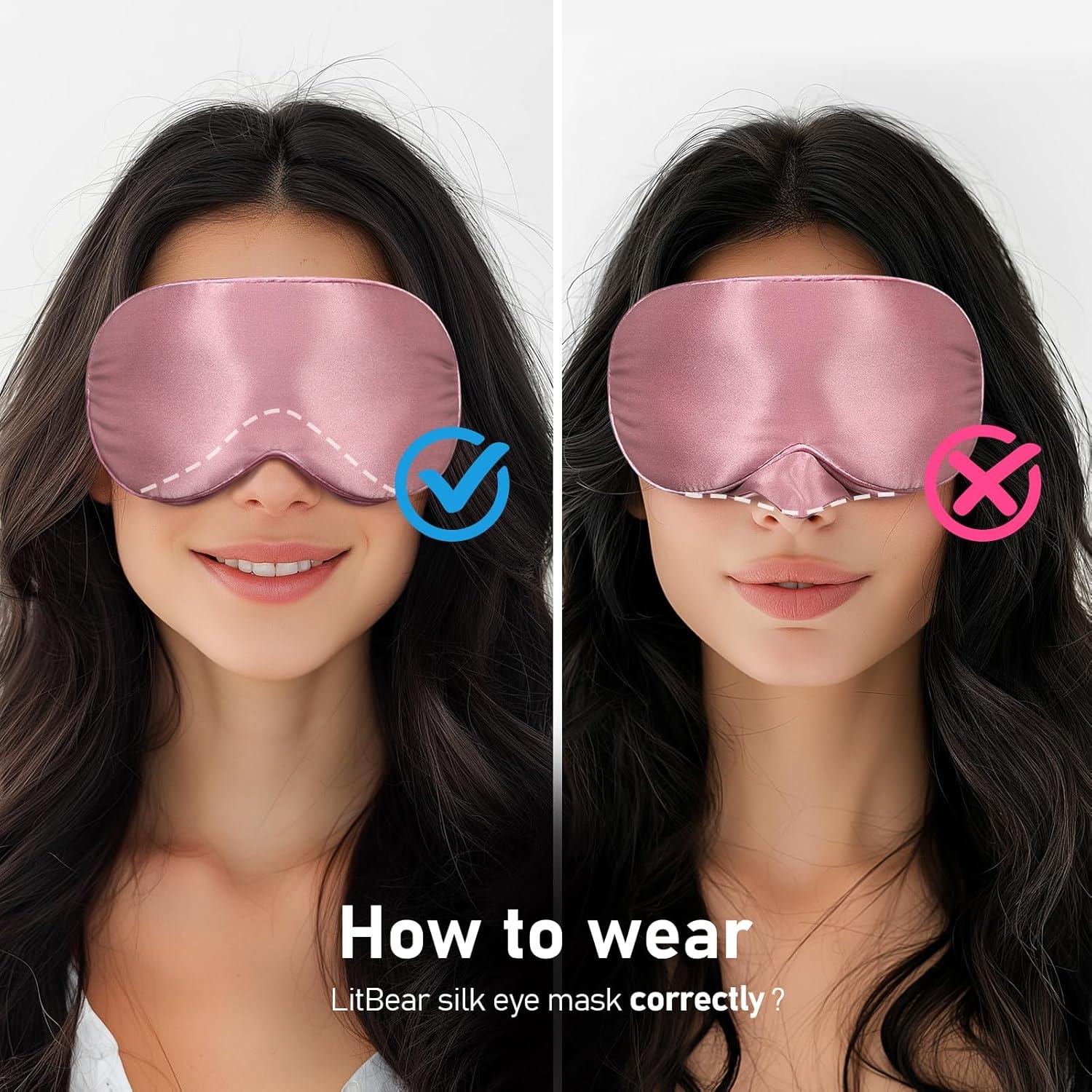 Máscara de Sueño LitBear 3D Seda Morera Ajustable Rosa