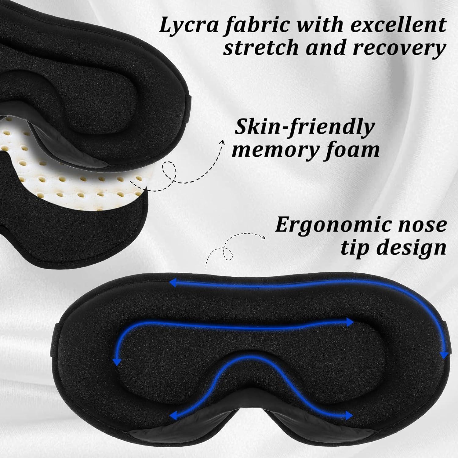 Sleep Eye Mask, Blackout Light Sleeping Mask for Women Men Zero Eye Pressure Sleeping Mask 3D Contoured Cup Travel Eye Mask Eye Cover with Adjustable Strap, Breathable & Soft